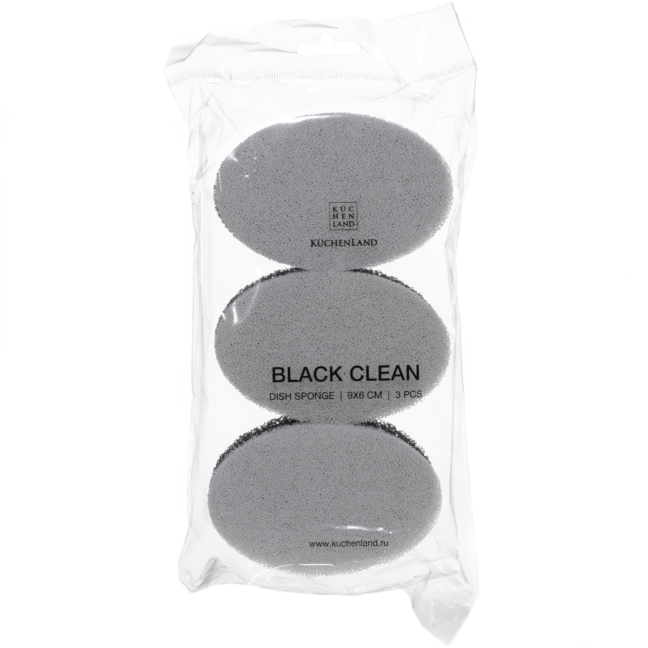Sponge for washing dishes, 9x6 cm, 3 pcs, abrasive, oval, black and gray, Black clean