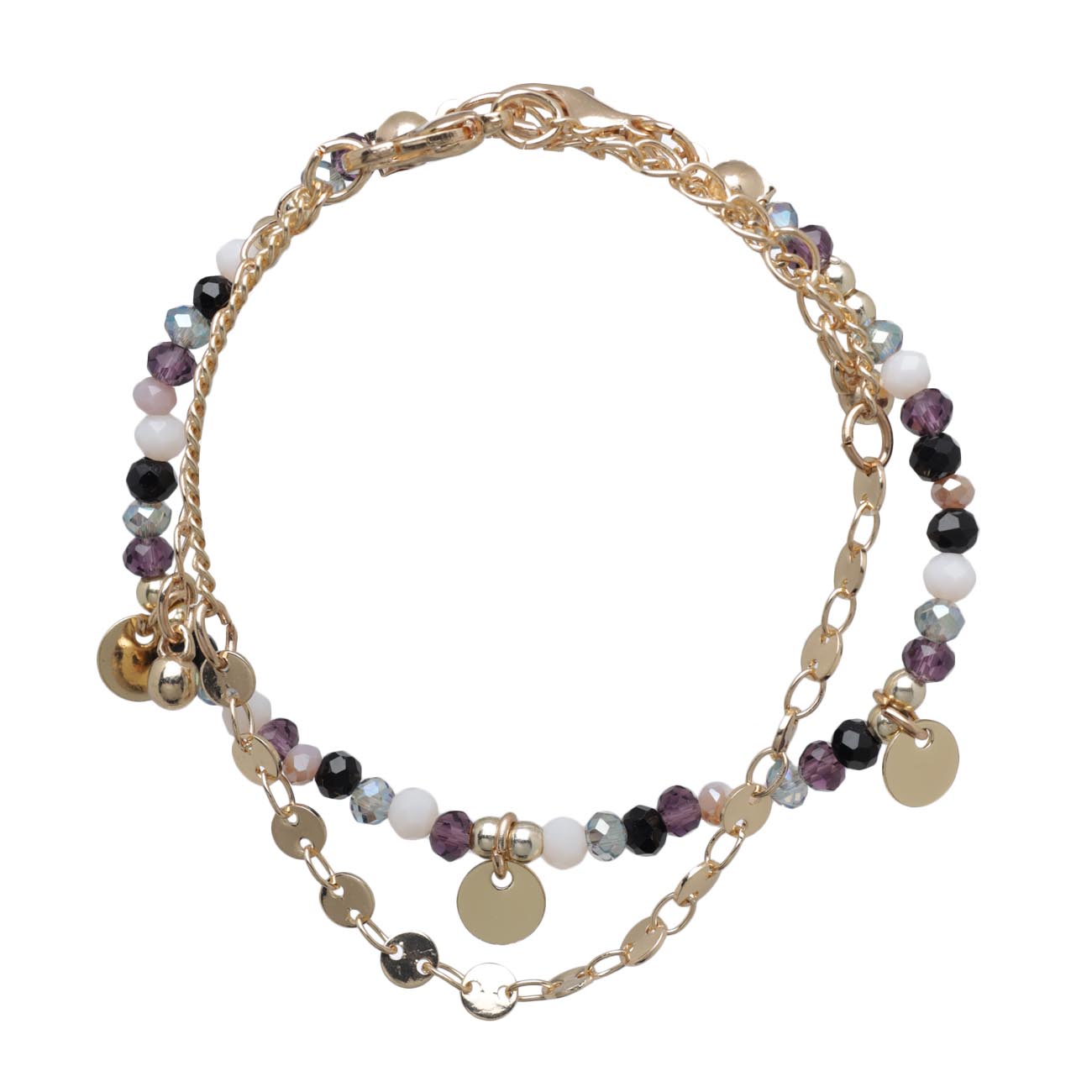 Bracelet, 6 cm, 2 pieces, metal / plastic, gold, Colored stones, Mineral, image-0