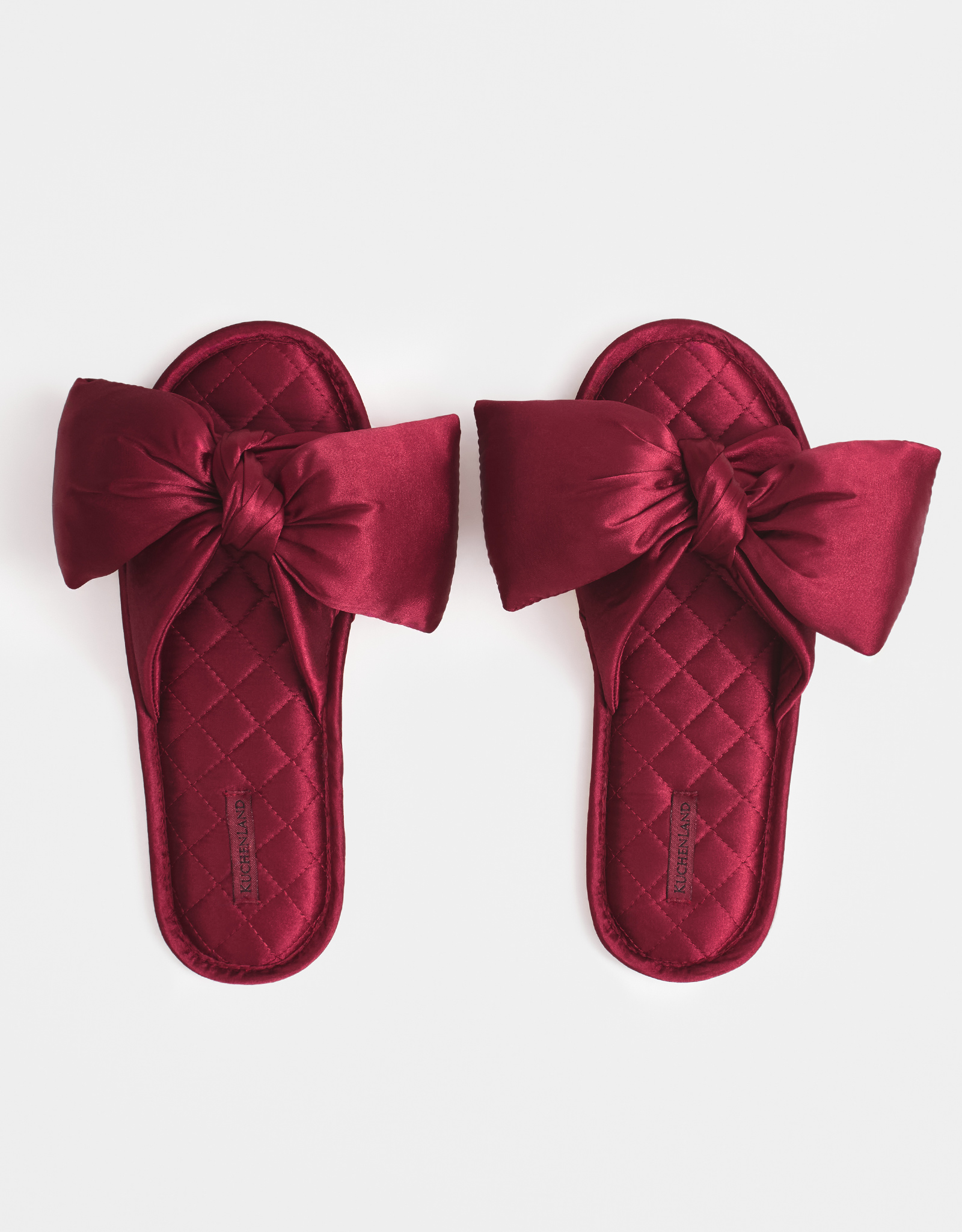 Women's slippers, homewear, size 36-37, satin, burgundy, Bow, Bow tape, image-1