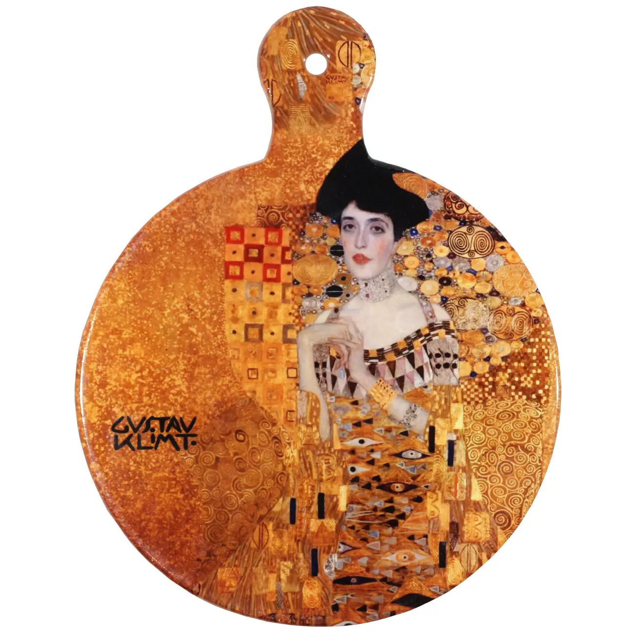 Coaster, 23x18 cm, with handle, ceramic / cork, Gold Adele, Klimt, Art Adele, image-0