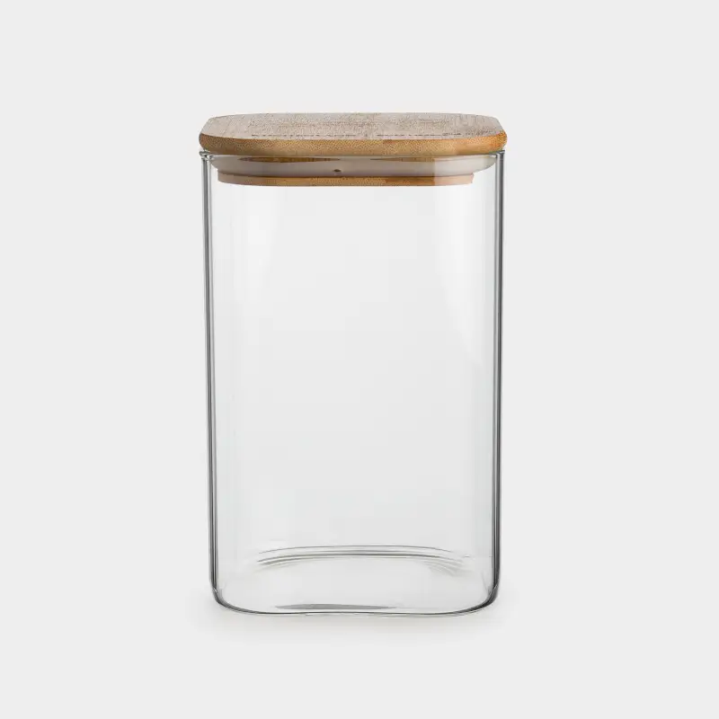 Can for bulk products, 1,1 l, glass / bamboo, square, Home made ,image-0
