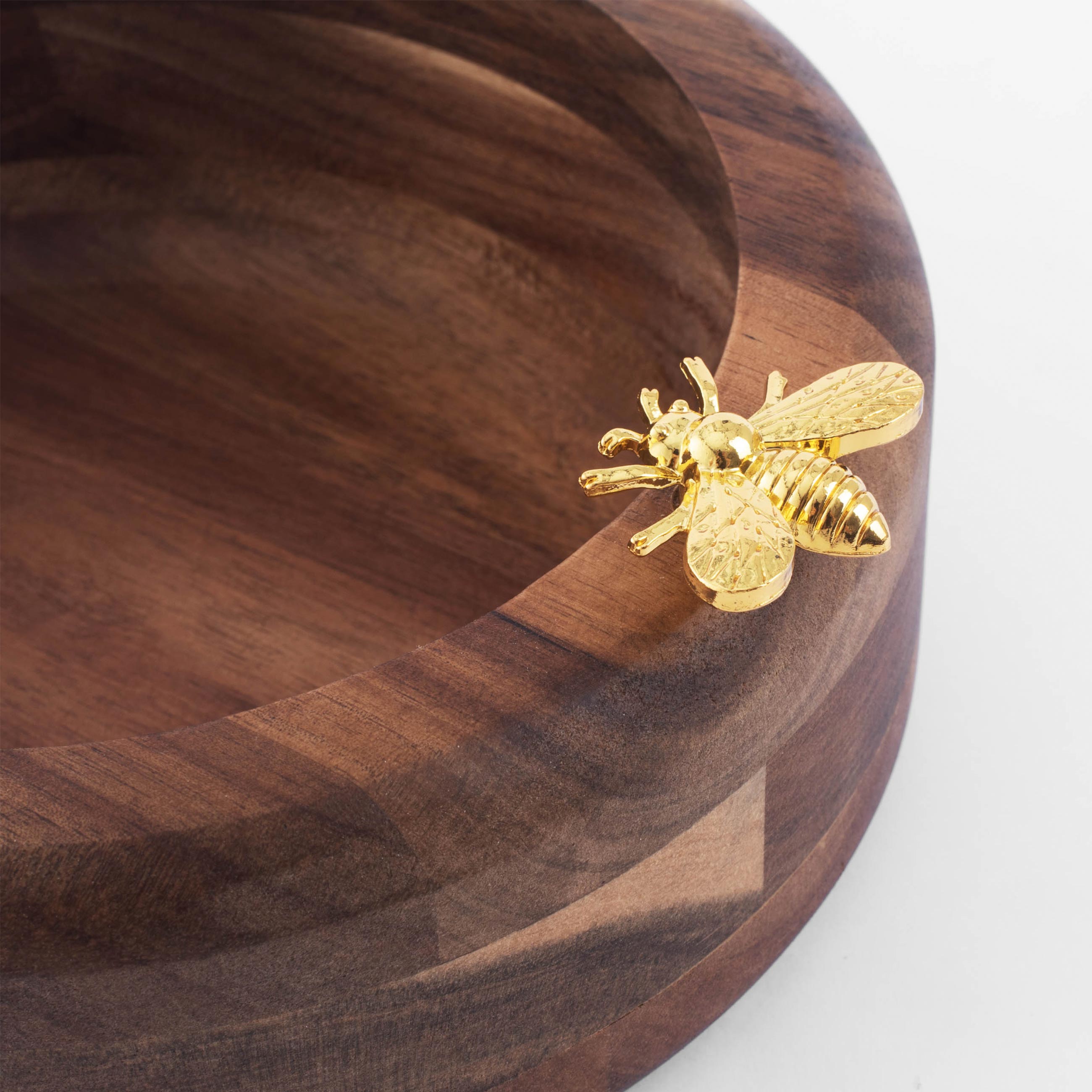 Decorative dish, 19 cm, wood/metal, Bee, Honey