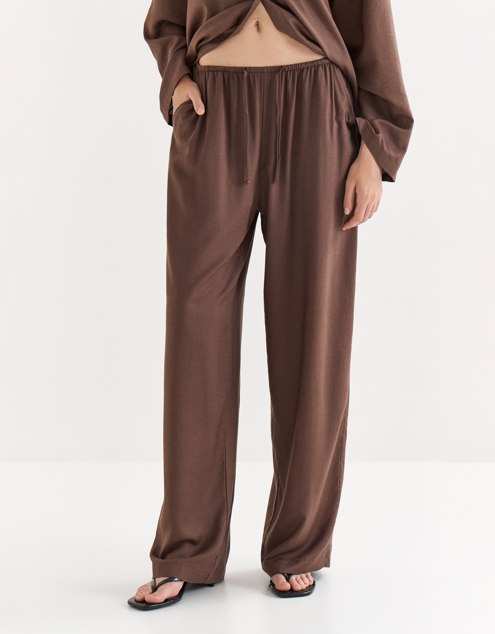 Women's trousers, size S, viscose / linen, brown, Redana, image-1