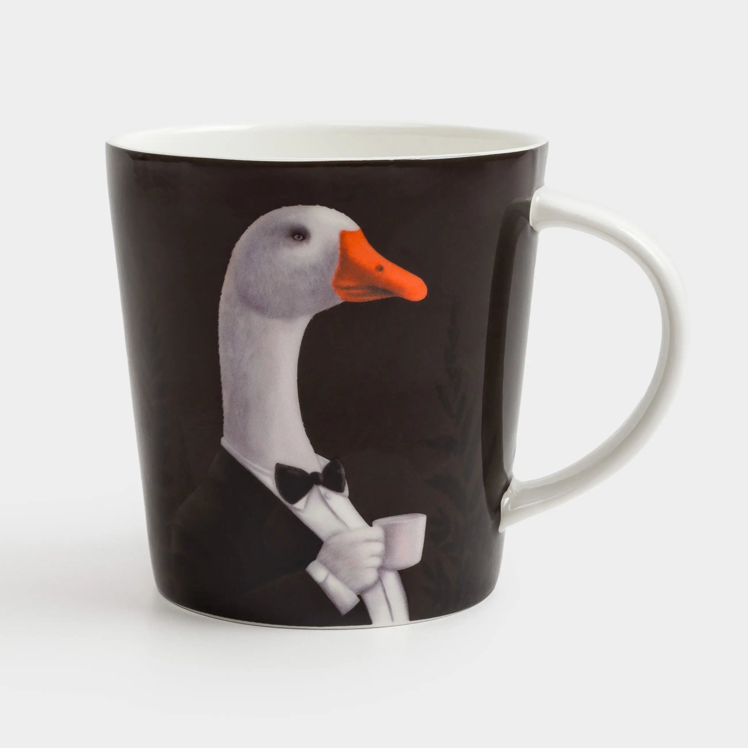 Mug, 450 ml, porcelain F, black and white, Goose in a tuxedo, Goose