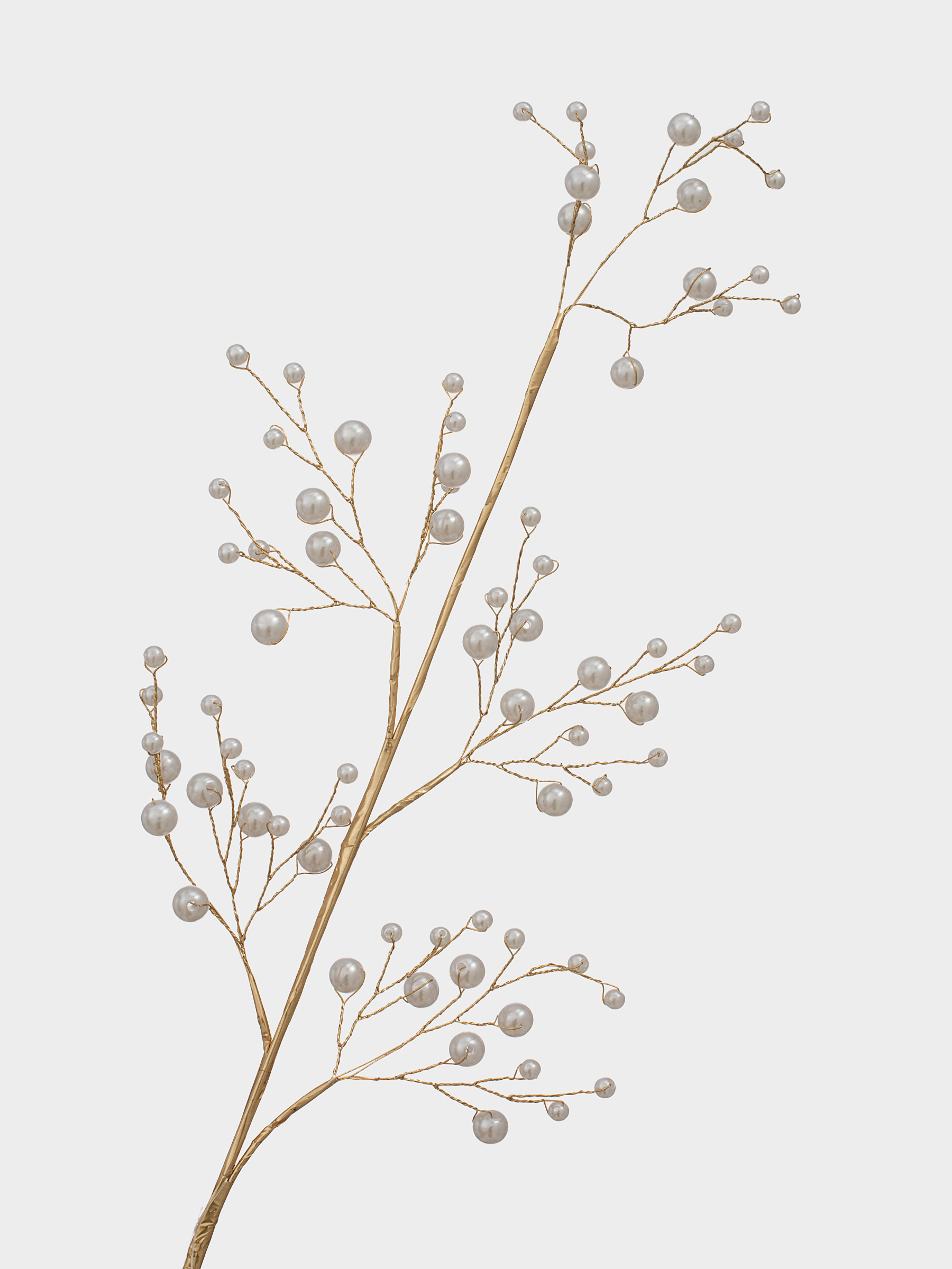 Decorative branch, 23 cm, plastic / metal, champagne, Pearls, Balls decor, image-4