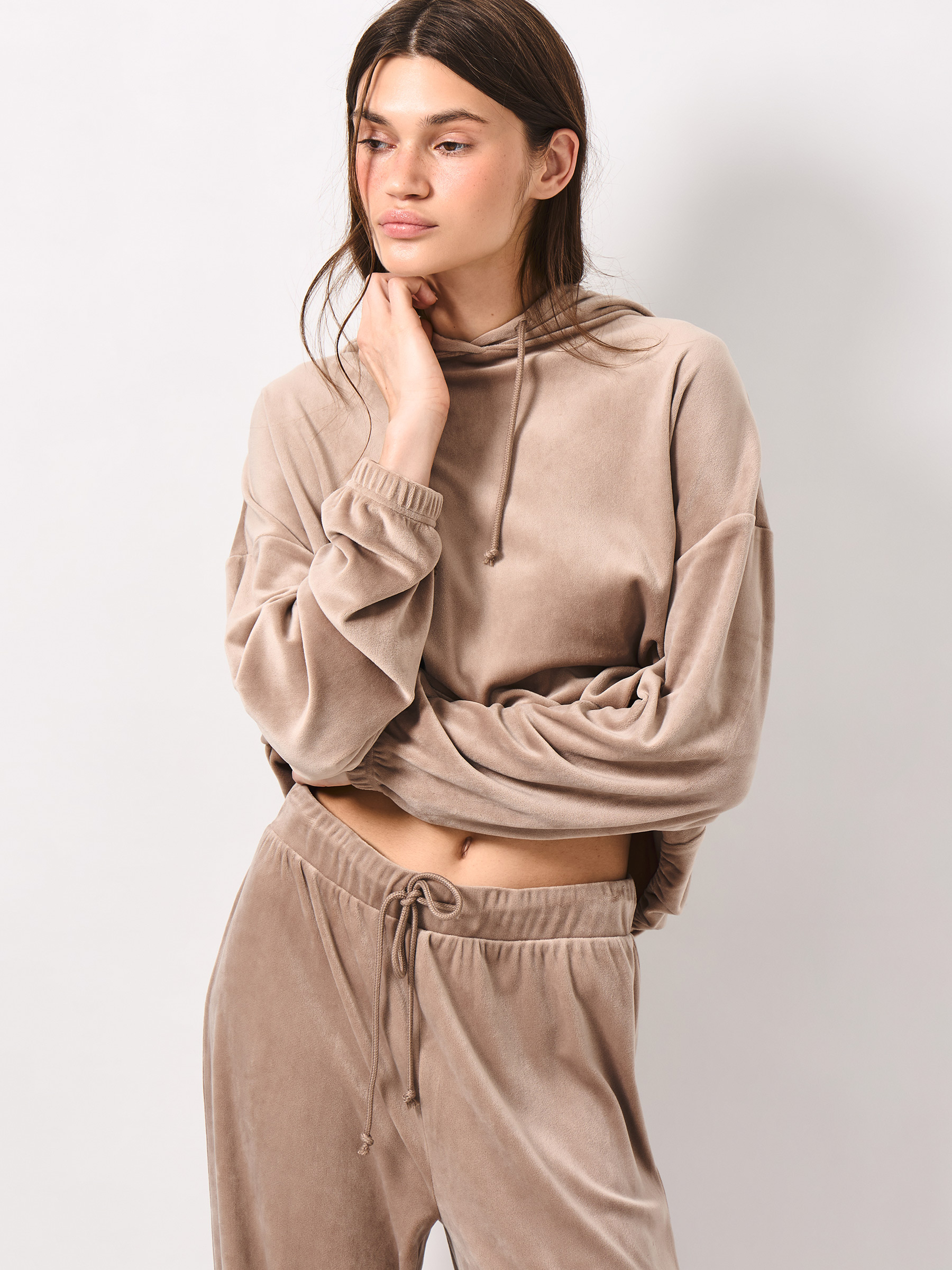 Women's trousers, homewear, size S, wide, velour, sand, Lillian, image-2
