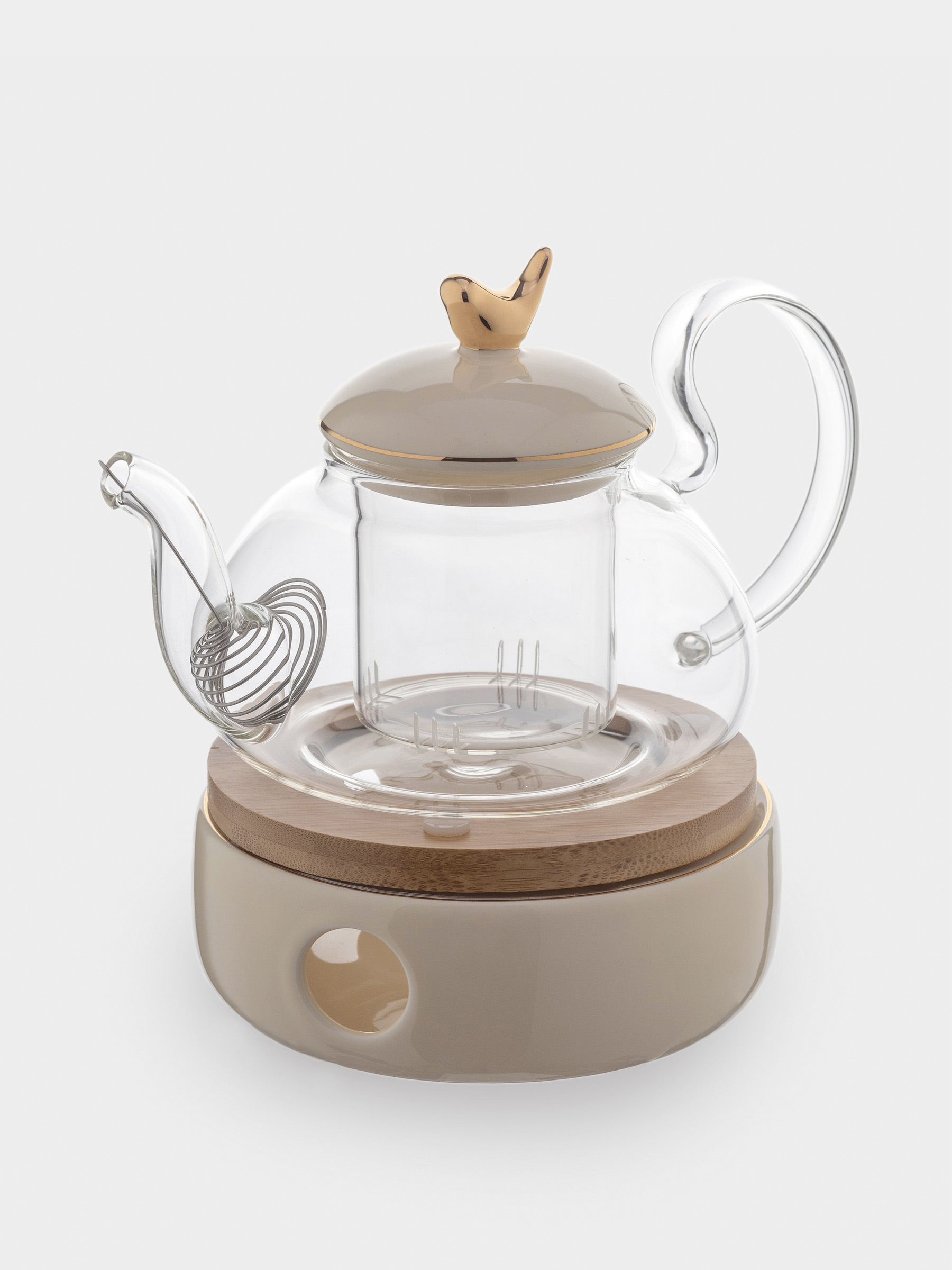 Teapot, 600 ml, heated, used glass / porcelain P, beige, Bird, Ellan, image-2