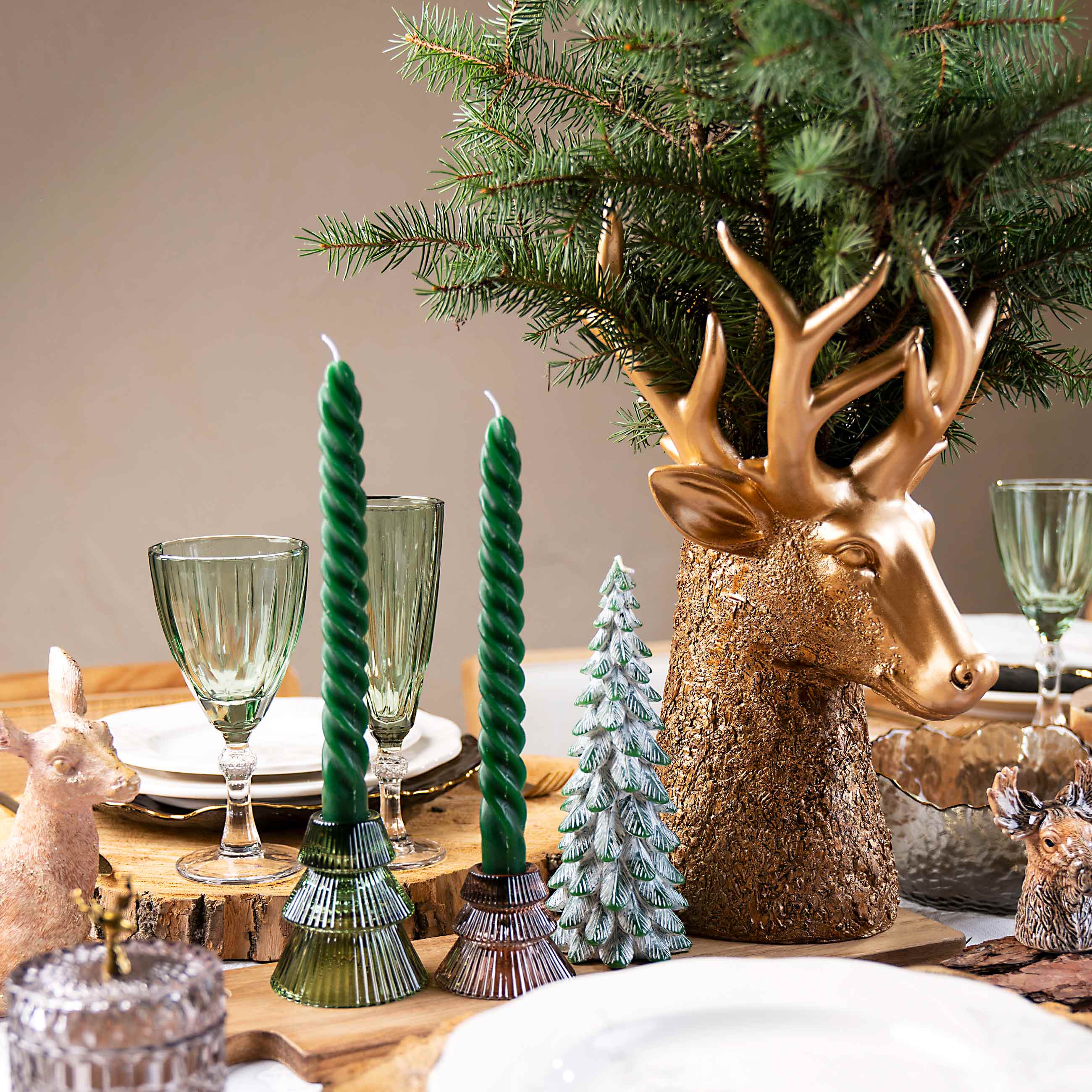 Decorative vase, 40 cm, polyresin, golden, Deer head, Woodland story, image-3