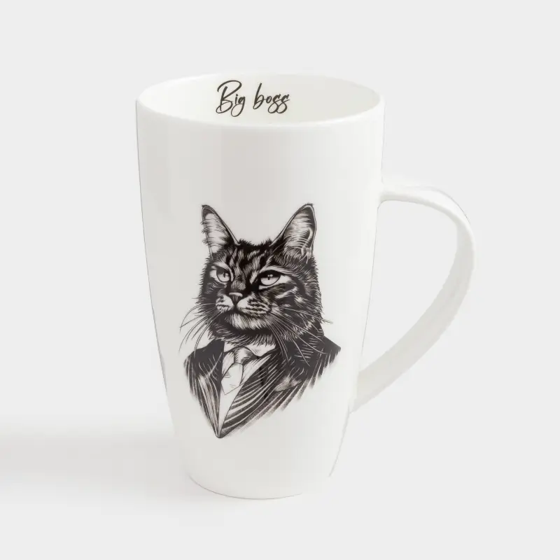 Mug, 650 ml, Porcelain F, white, Cat in a suit, Cat ,image-0