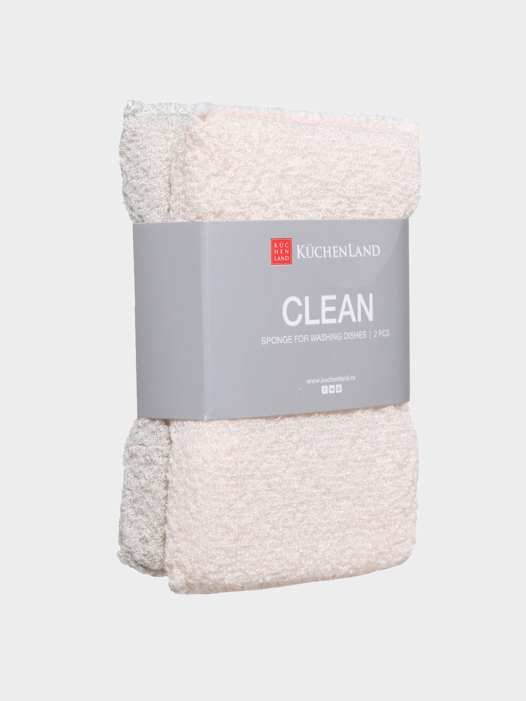 Dish washing sponge, 14x9 cm, 2 pcs, microfiber/foam, beige, Clean, image-1