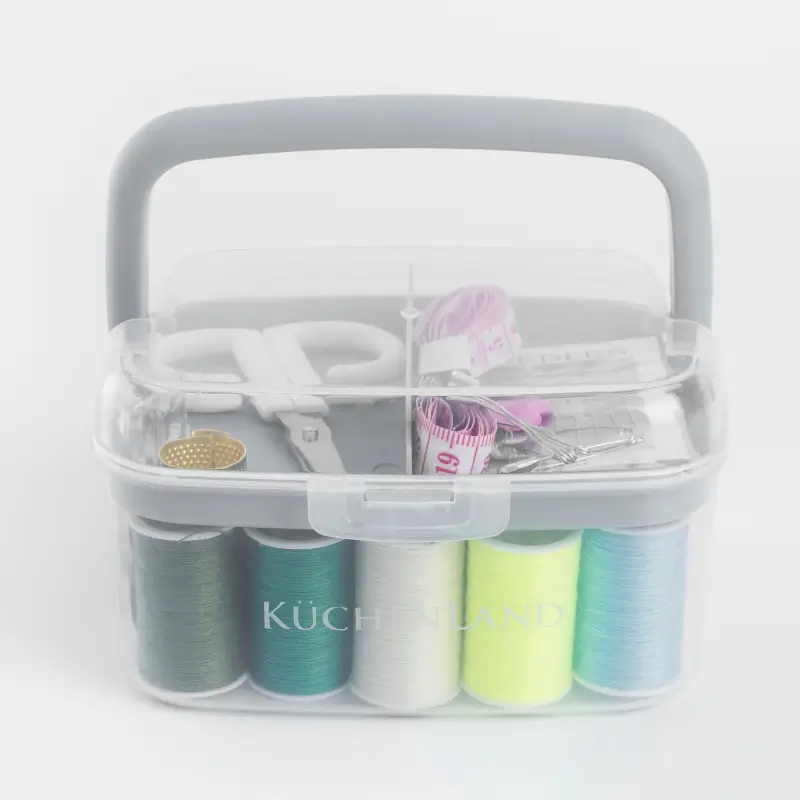Sewing and needlework set, 13x10 cm, 40 items, in organizer, plastic / metal, gray, Thread ,image-0