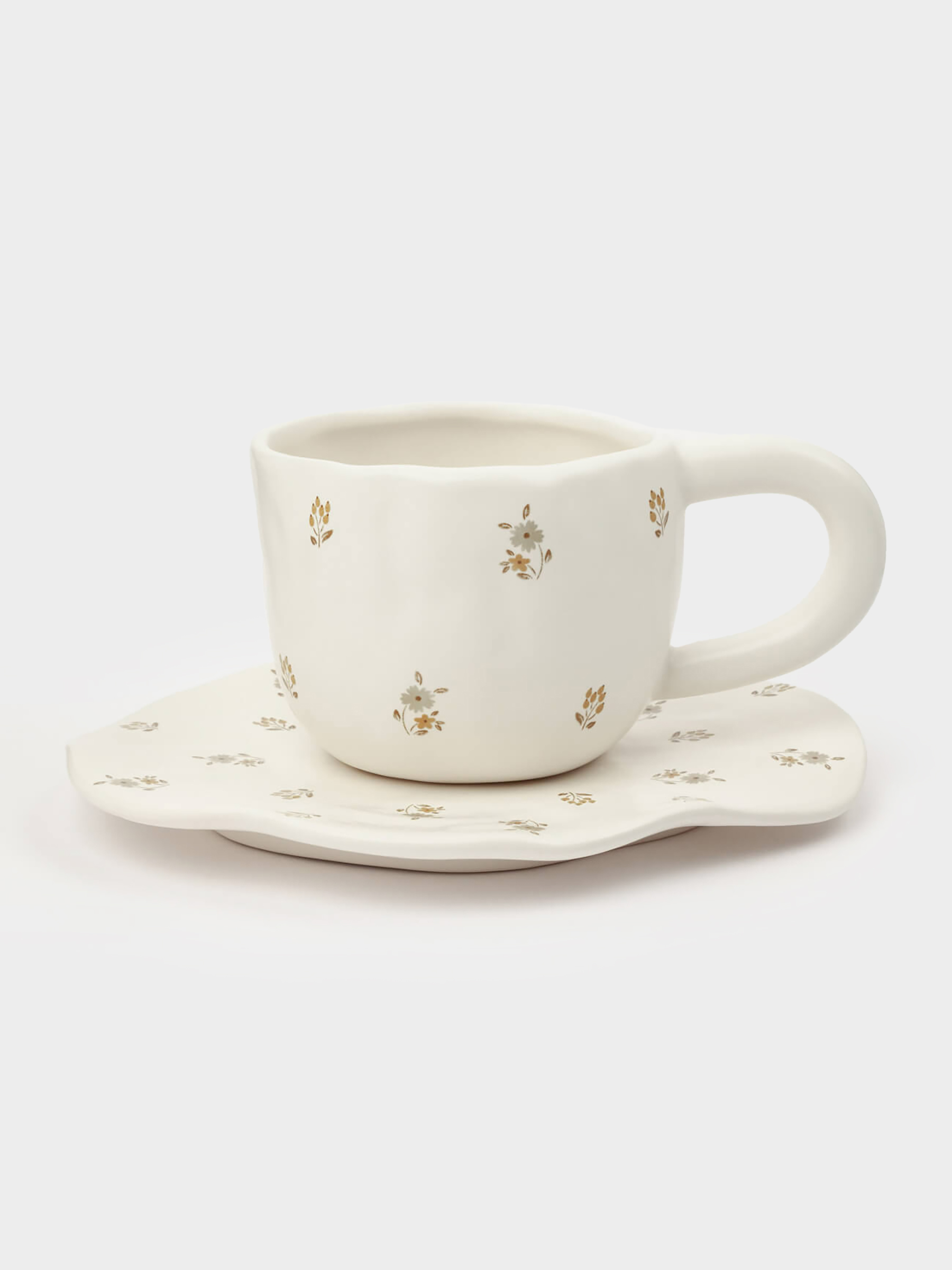 Tea pair, 1 person, 2 items, 360 ml, ceramics, milky, Vintage flowers, La flore, image-1