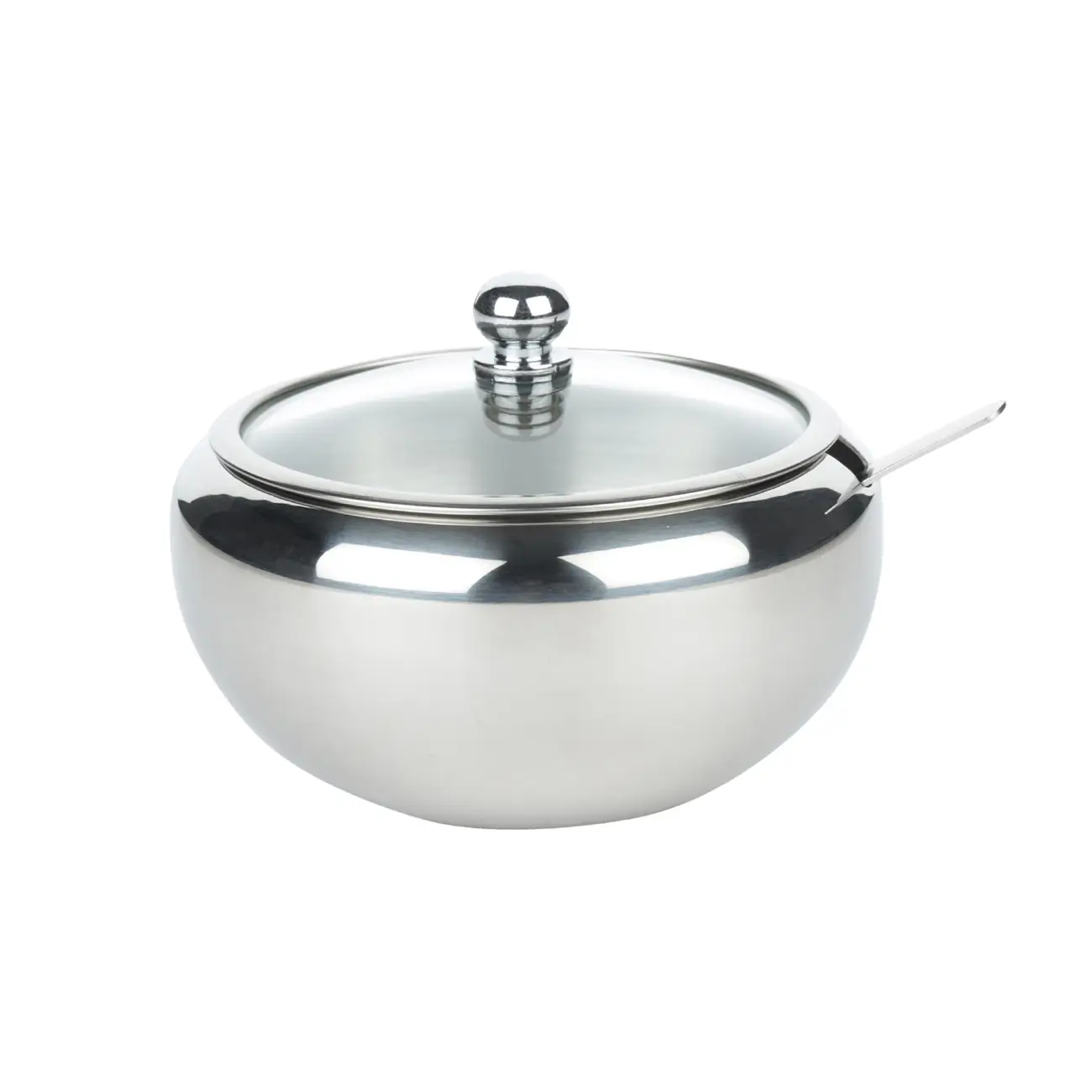 Sugar bowl, 9 cm, 500 ml, with spoon, steel, Classic, image-0