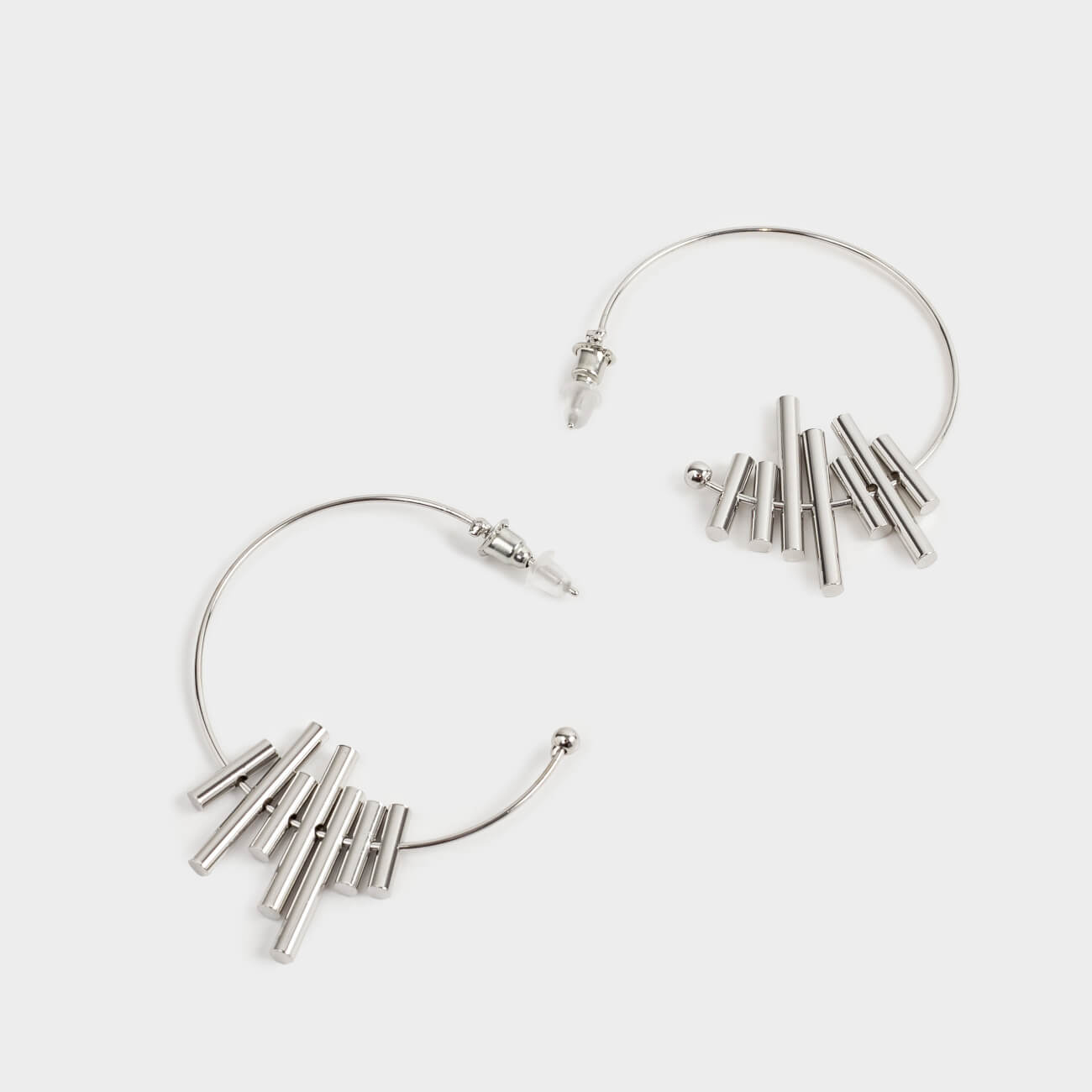 Stud earrings, 4 cm, metal, silver, Rings, Chain weaving