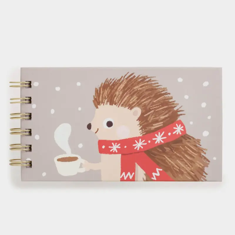 Notepad for notes, 9x16 cm, 100 l, on rings, cardboard, Hedgehog in a scarf, Forest animals