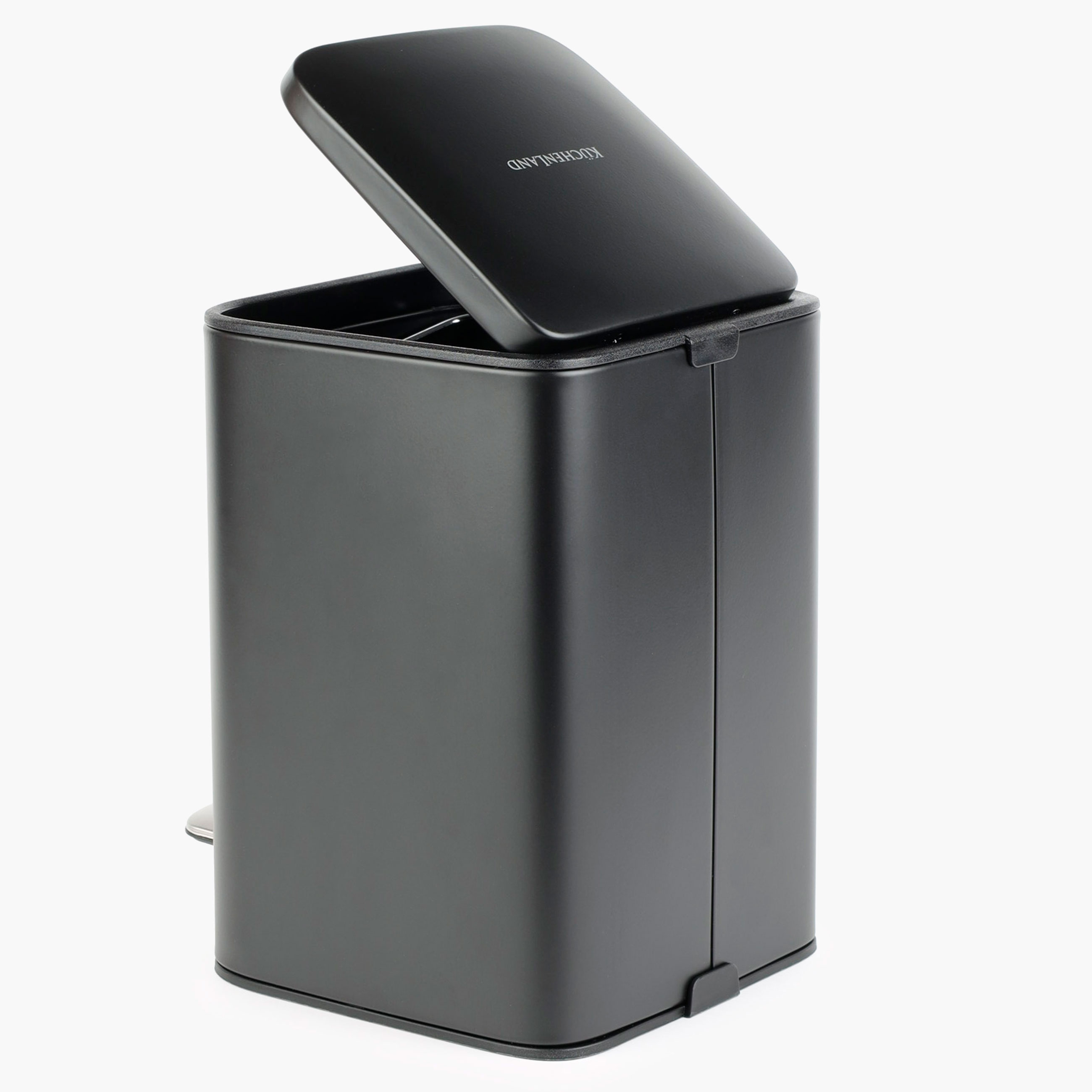 Trash can, 3 l, with pedal, metal, square, black, Total black
