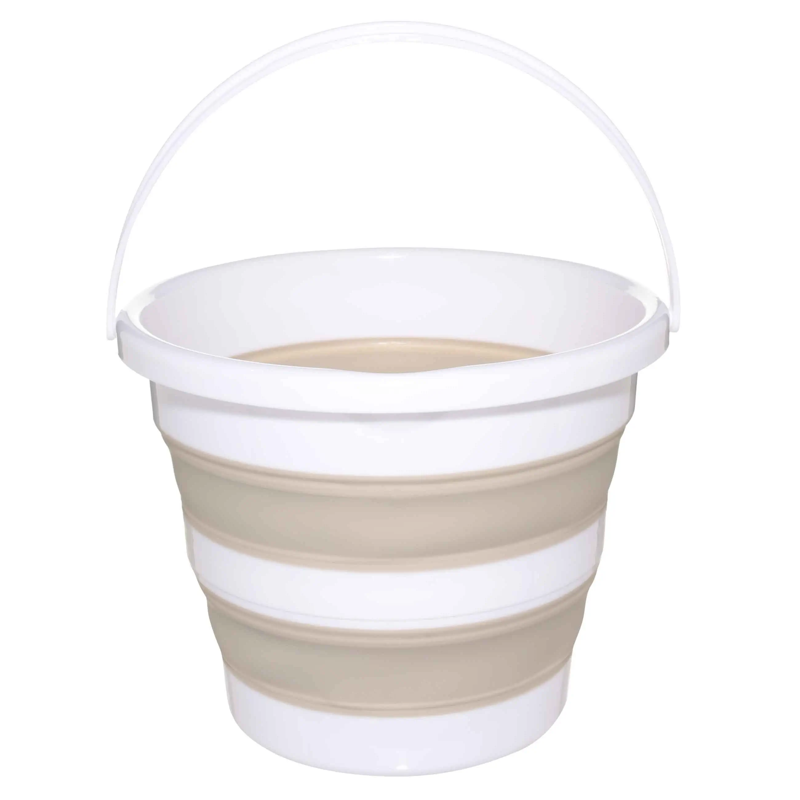Foldable bucket, 10 l, plastic / rubber, grey-beige, Foldaway, image-0