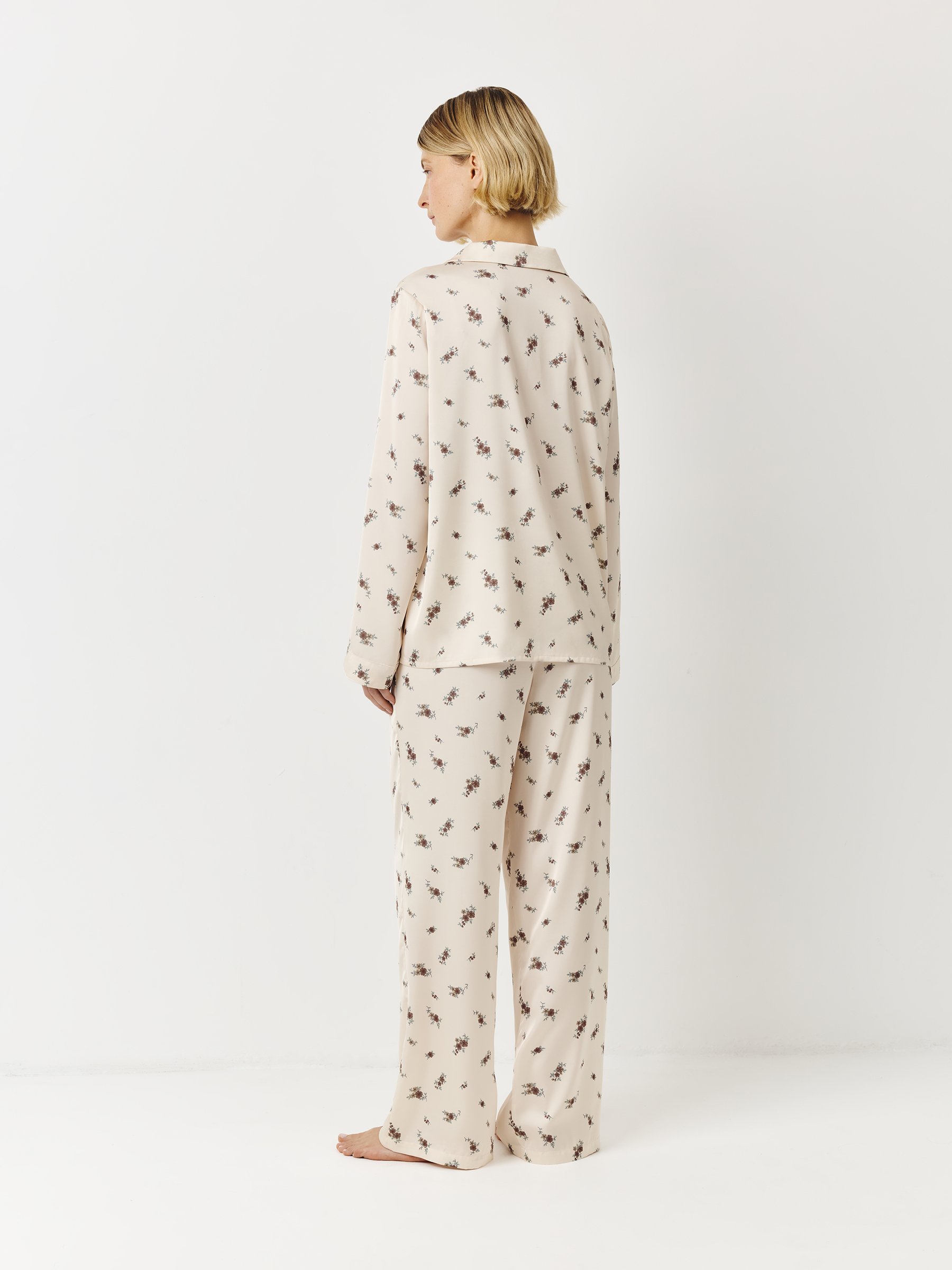 Women's trousers, homewear, size S, polyester, milky, Flowers, Roktania, image-4