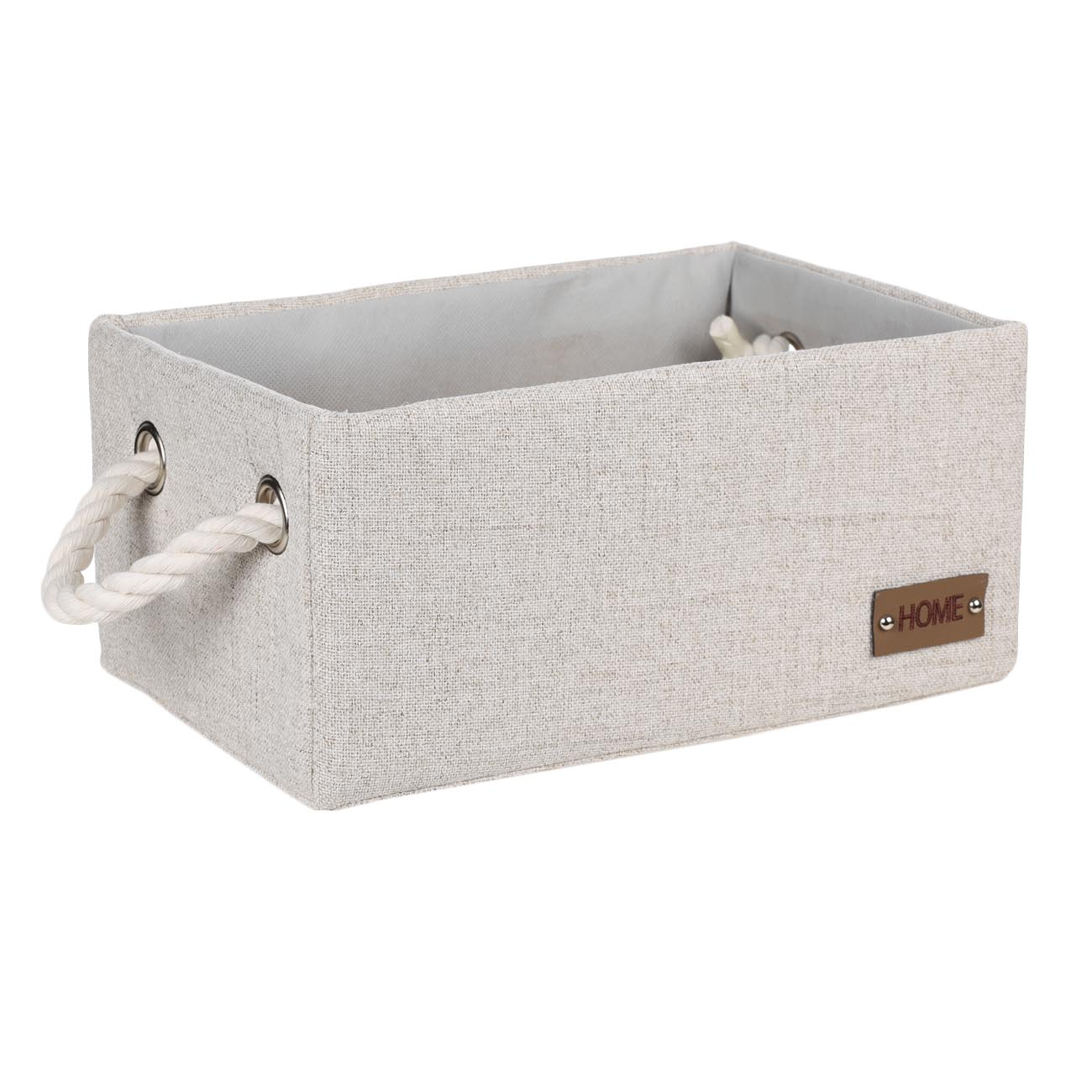 Storage basket, 28x18x13 cm, with handles, polyester, rectangular, Beige, Everyday, image-2