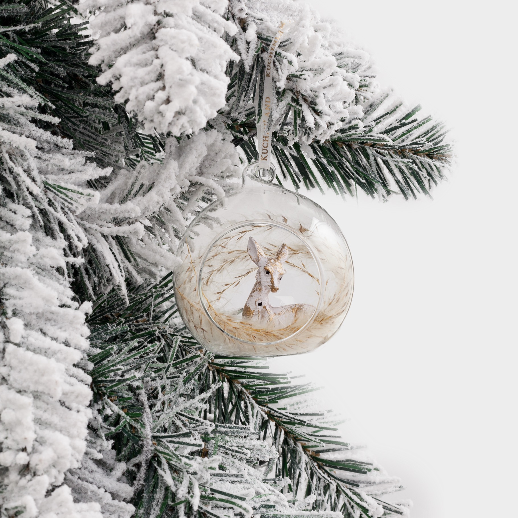 Christmas tree toy, 8 cm, glass / feather, Roe deer, Ball shape, image-2