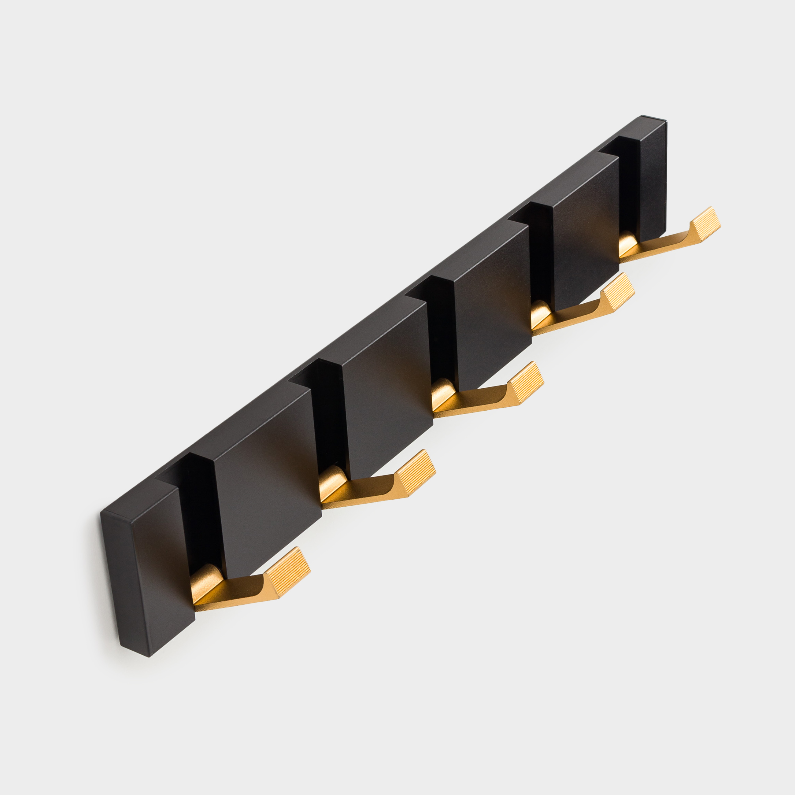 Hook, 43x7 cm, 5 compartments, wall-mounted/hidden, metal, black-gold, Trend