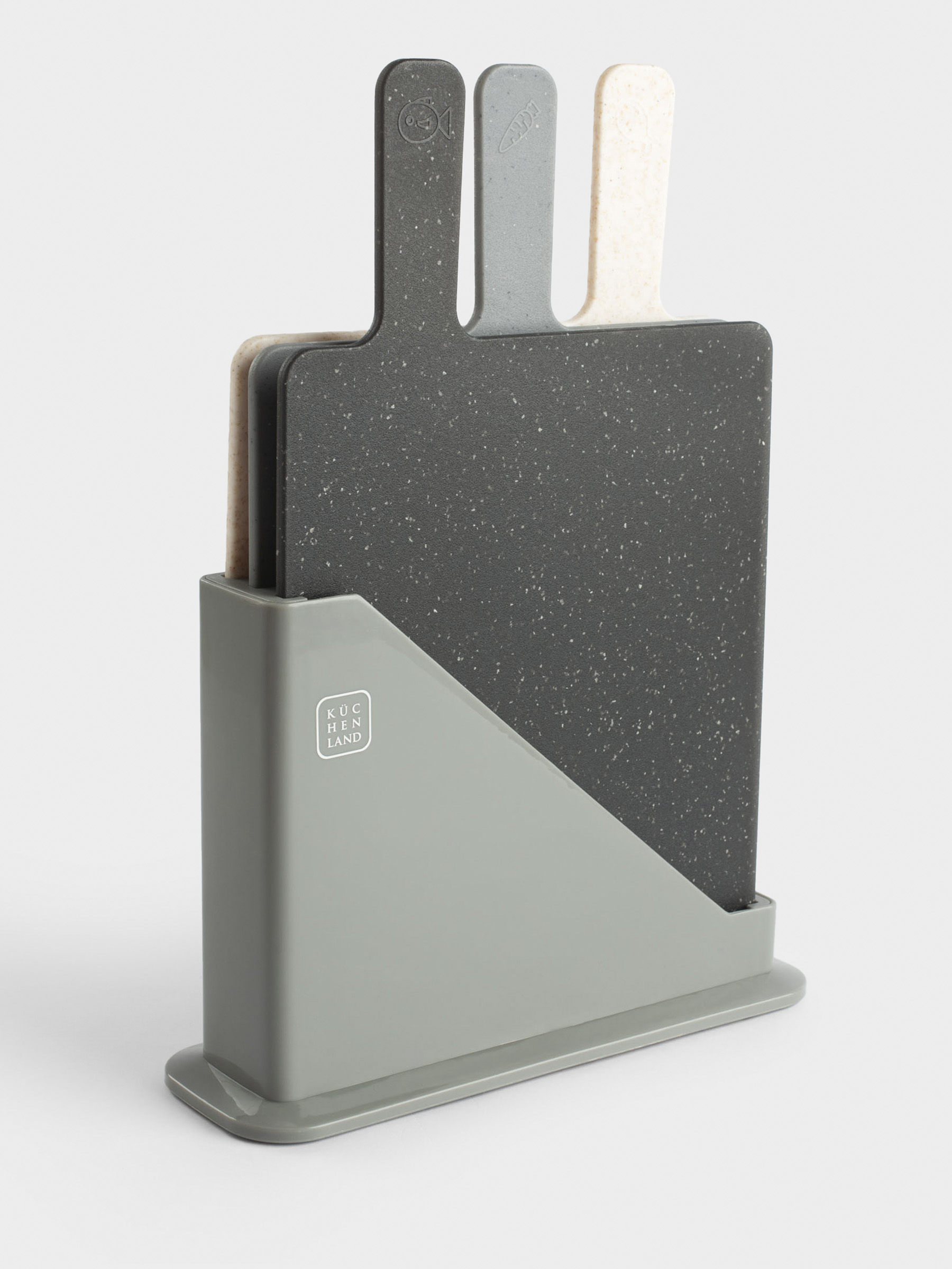 Cutting board, 32x20 cm, 3 pcs, in a stand, plastic, gray / beige / black, Speck, image-1