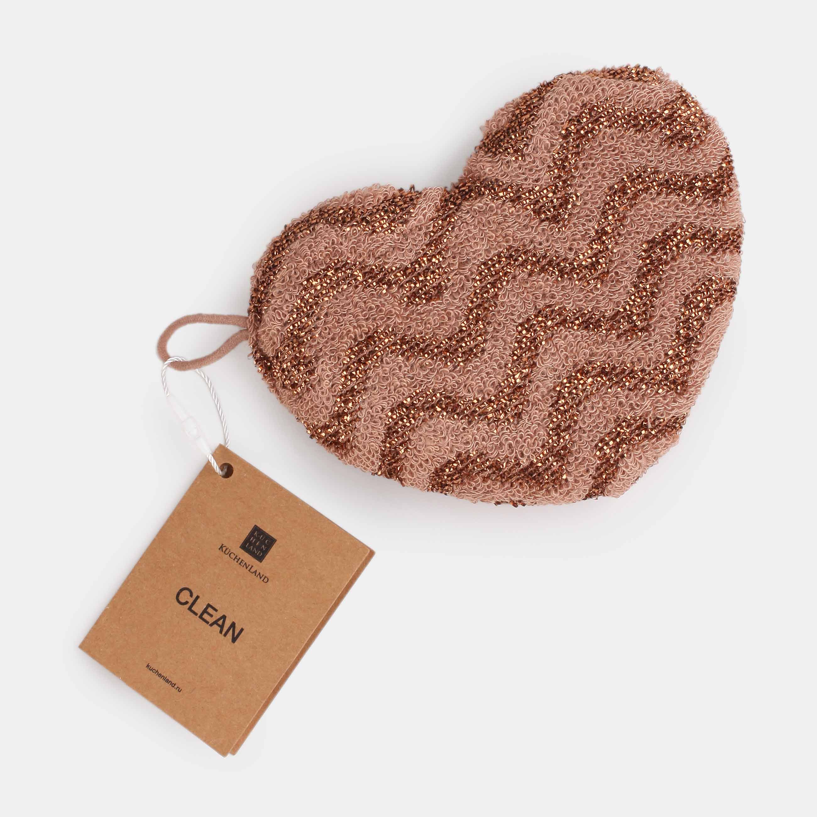 Dish washing sponge, 13x10 cm, double-stranded, polyester / foam, bronze, Heart, Clean