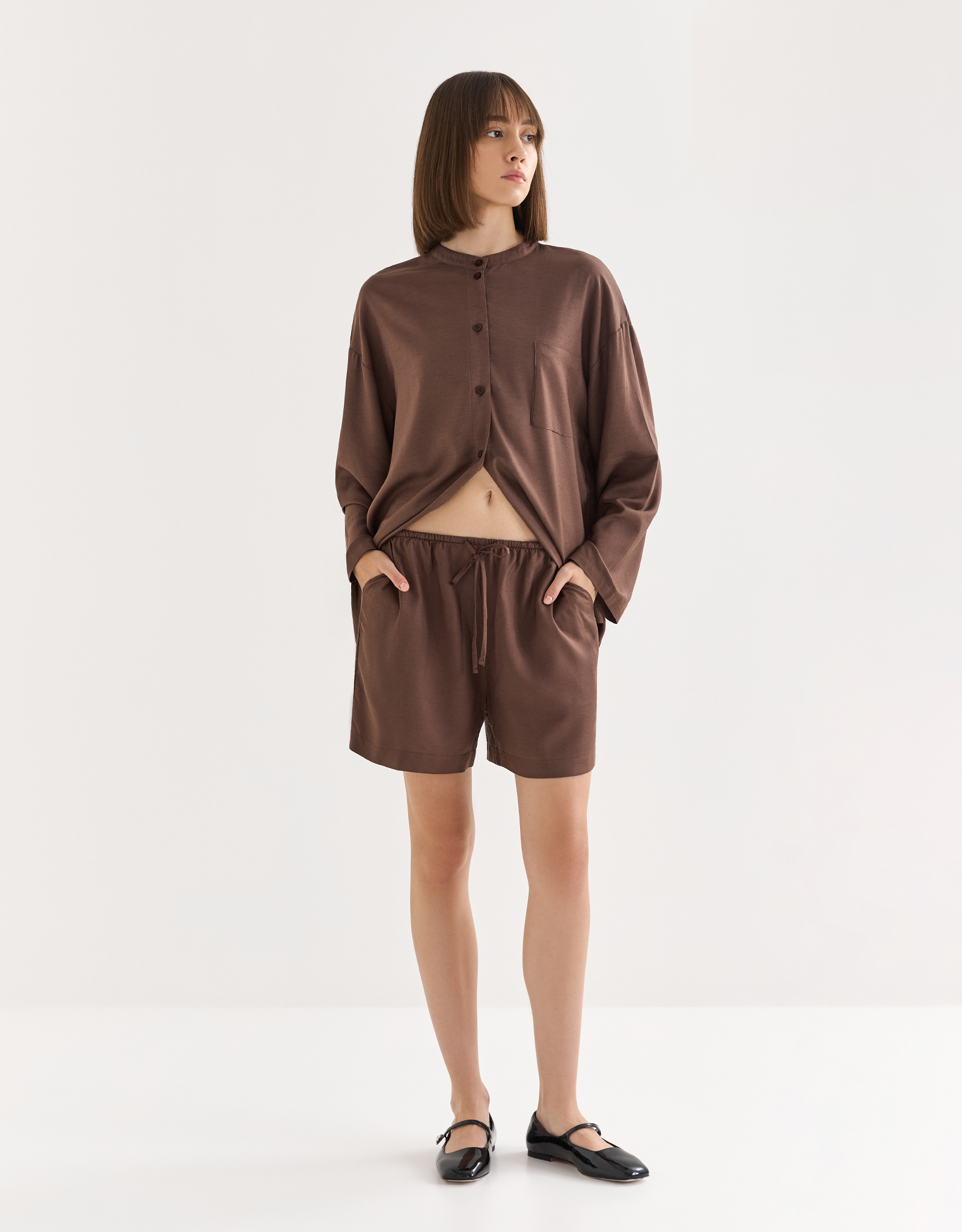 Women's shorts, size S, viscose / linen, brown, Redana, image-0