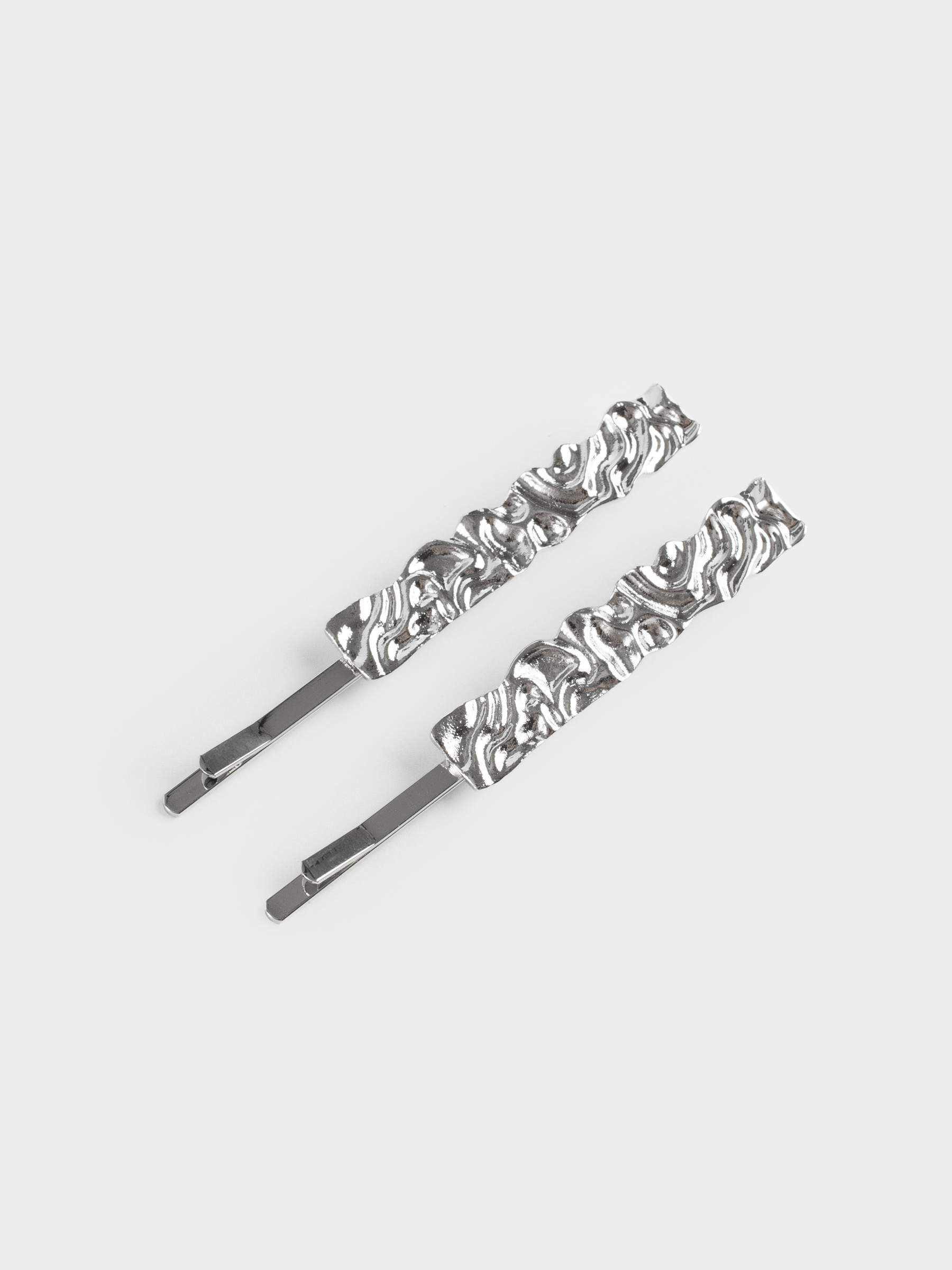 Hair clip, 6 cm, 2 pcs, metal, silver, Gediegen, image-1
