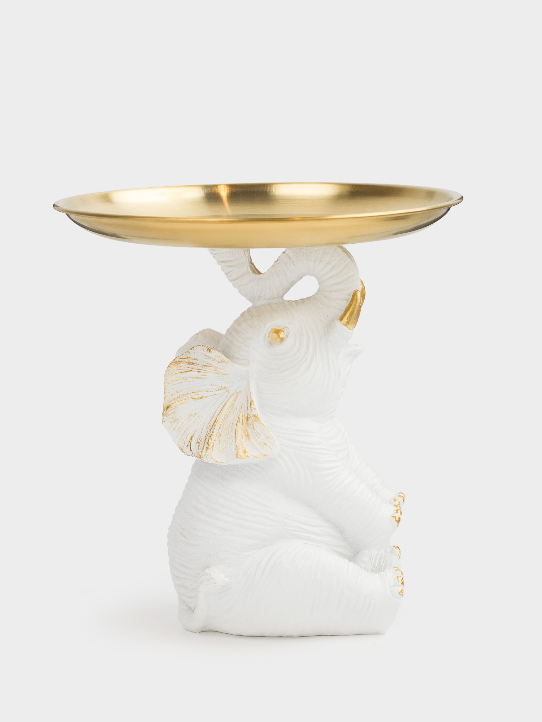 Decorative dish, 17x17x1 cm, on a leg, polyresin/metal, golden / white, Elephant, Elephant, image-0