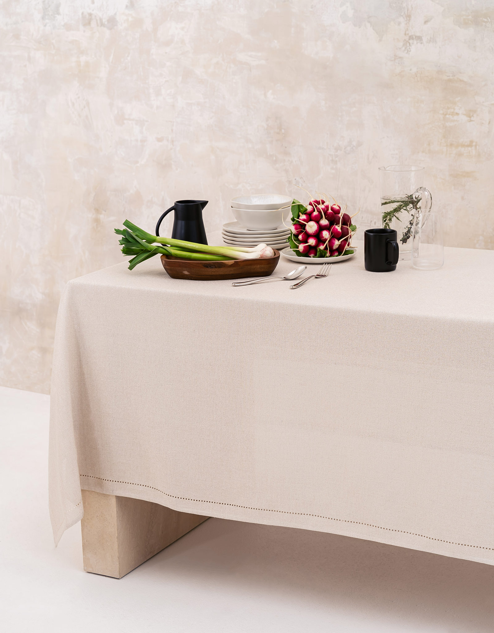 Tablecloth, 160x160 cm, polyester, silver-cream, Hemstitch