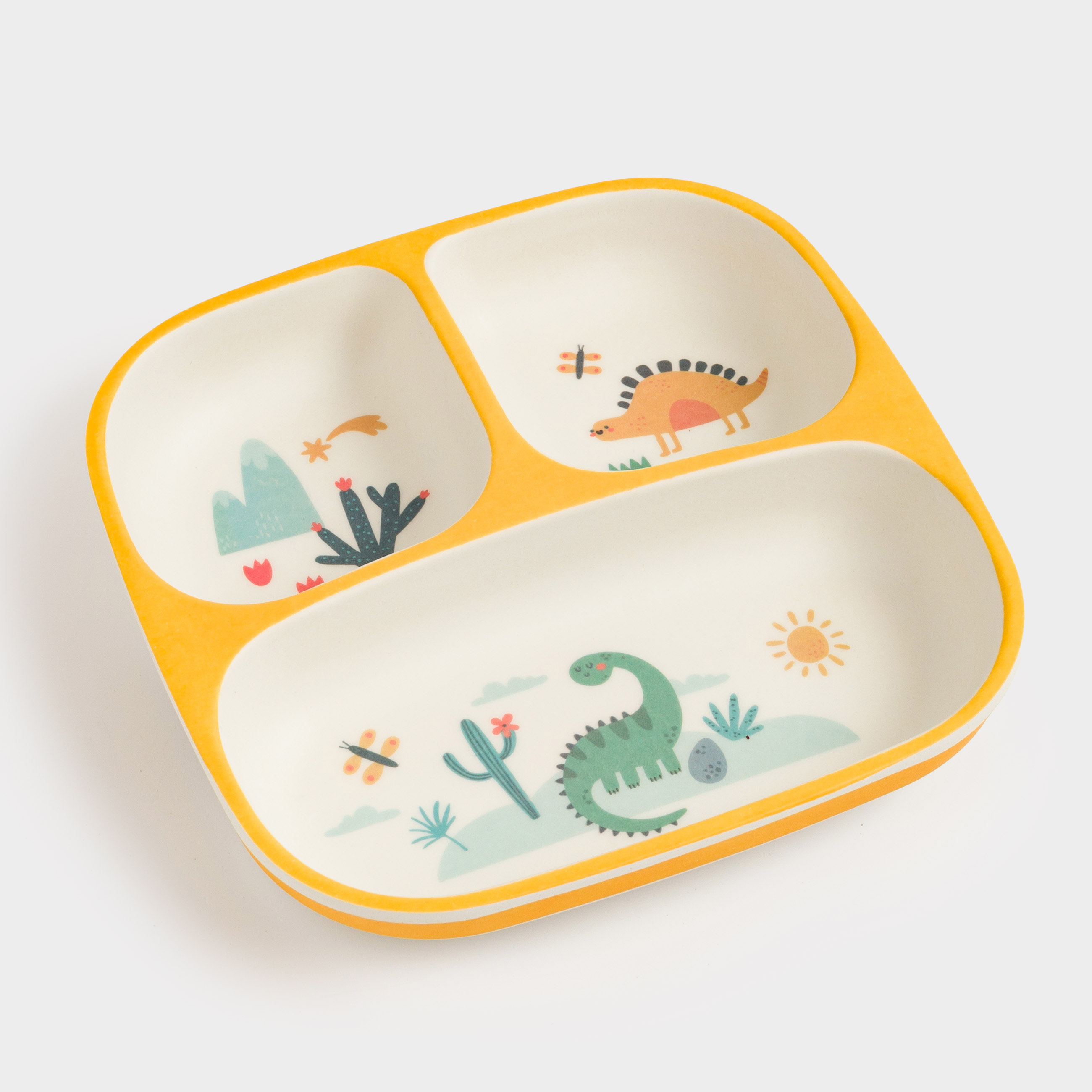 Dining plate, children's, 18 cm, 3 otd, bamboo, square, yellow, Dinosaurs, Dino, image-7