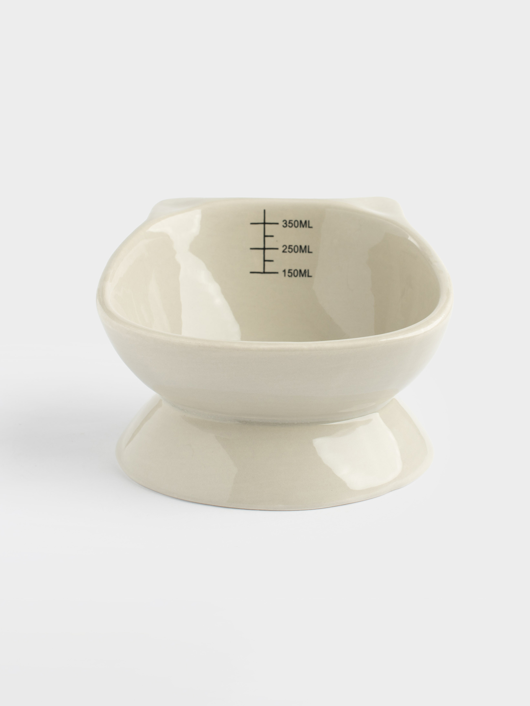 Pet bowl, 12x9 cm, 350 ml, with measuring scale, on a leg, ceramic, grey, Cat, Whiskers, image-1