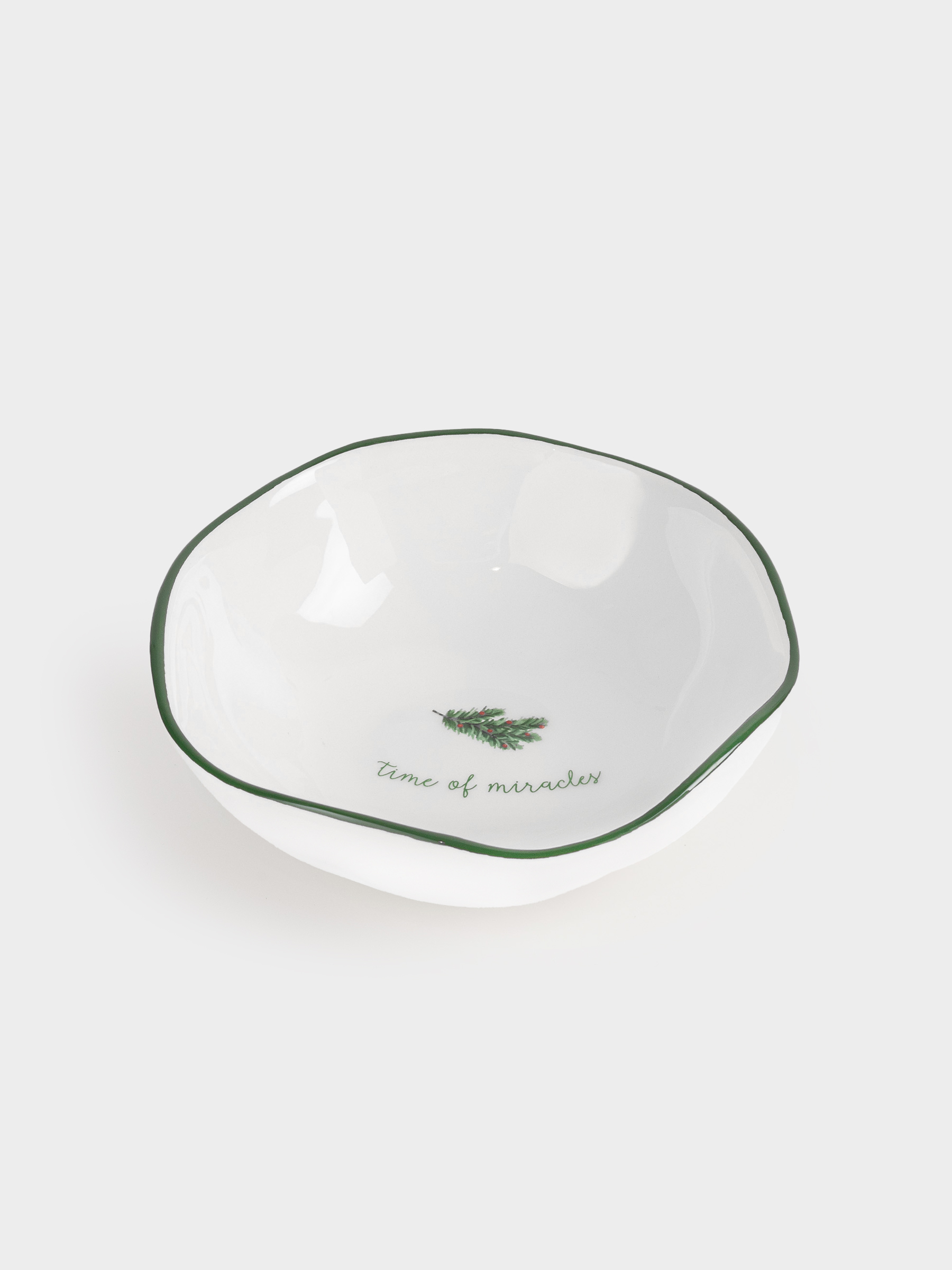 Salad bowl, 15x5 cm, 370 ml, ceramic, Fir branch, Christmas green, image-1