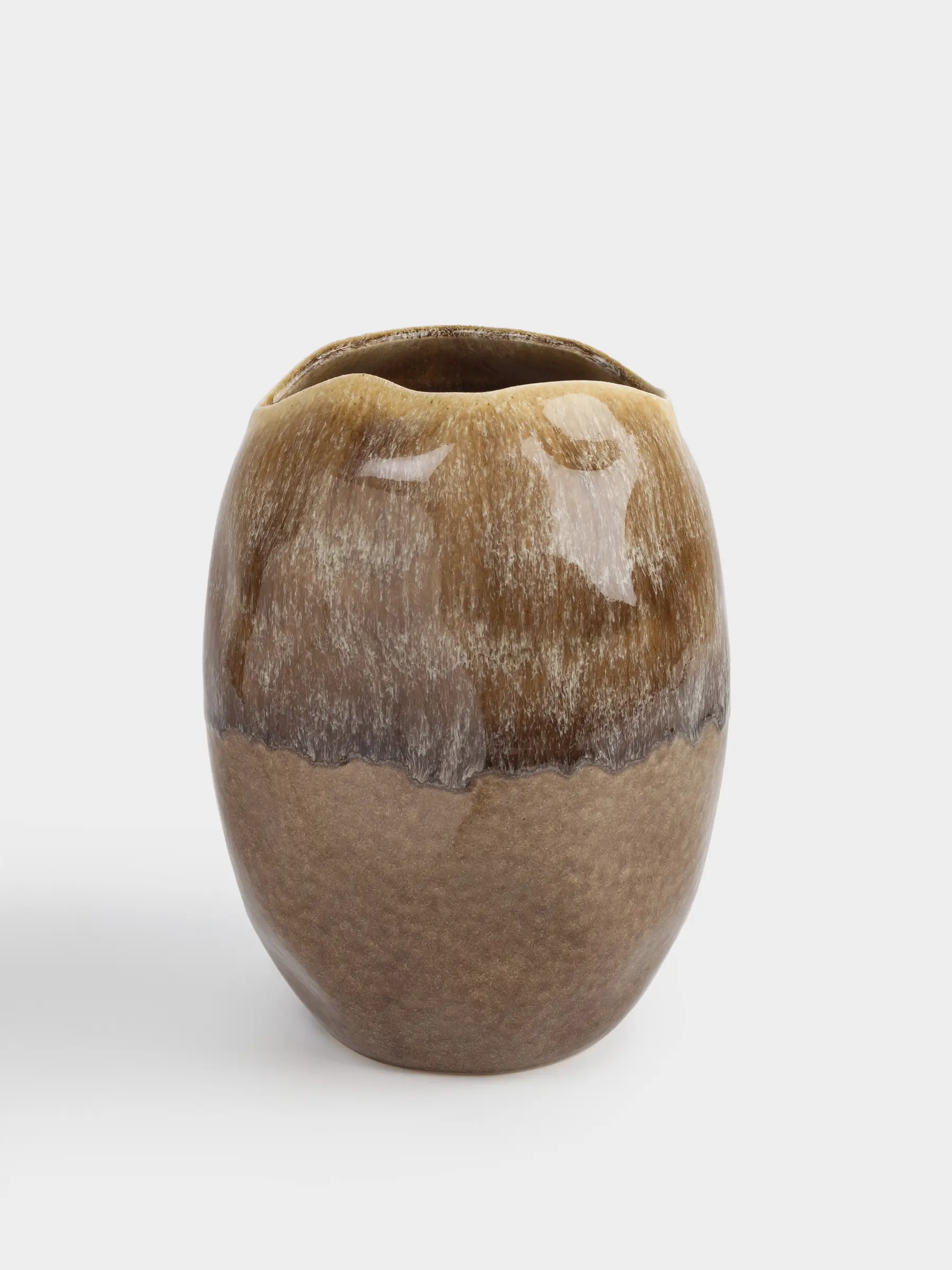 Flower vase, 30 cm, ceramic, brown, Uneven edge, Antic, image-0