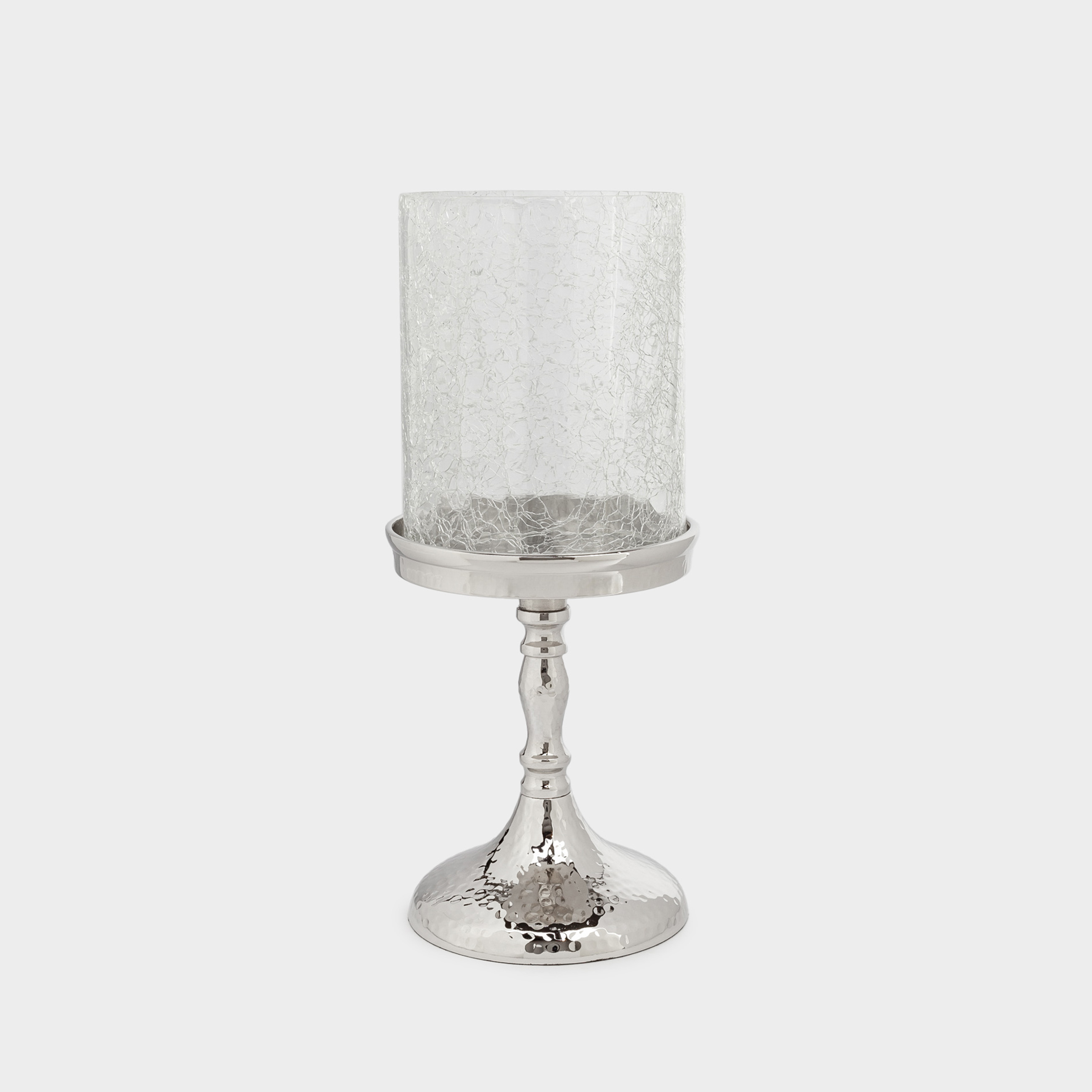 Candle holder, 26 cm, on a leg, glass / metal, silver, Craquelure, Fantastic R