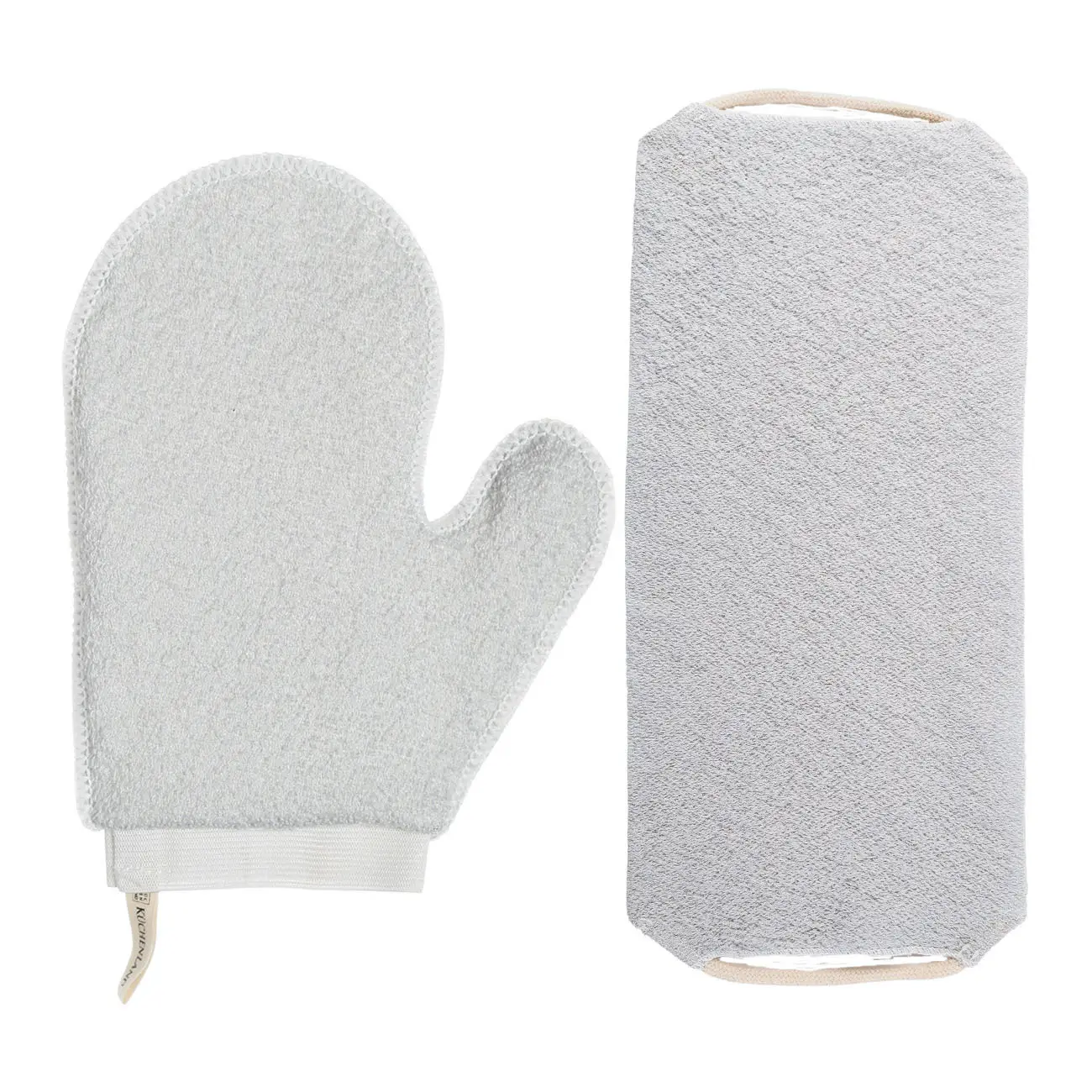 Shower set, 2 pcs, washcloth-band/washcloth-mitten, nylon / cotton, gray-blue, Unique spa, image-0
