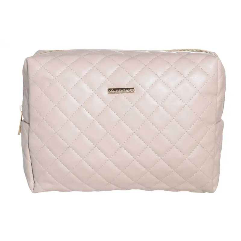 Cosmetic bag, 27x17 cm, quilted, polyurethane, beige, Quilted ,image-0