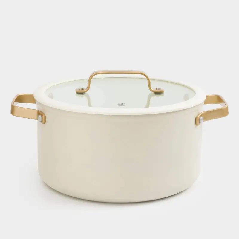 Pot, 24 cm, 5.5 l, with lid, coated, aluminum, milky, Piatto gold