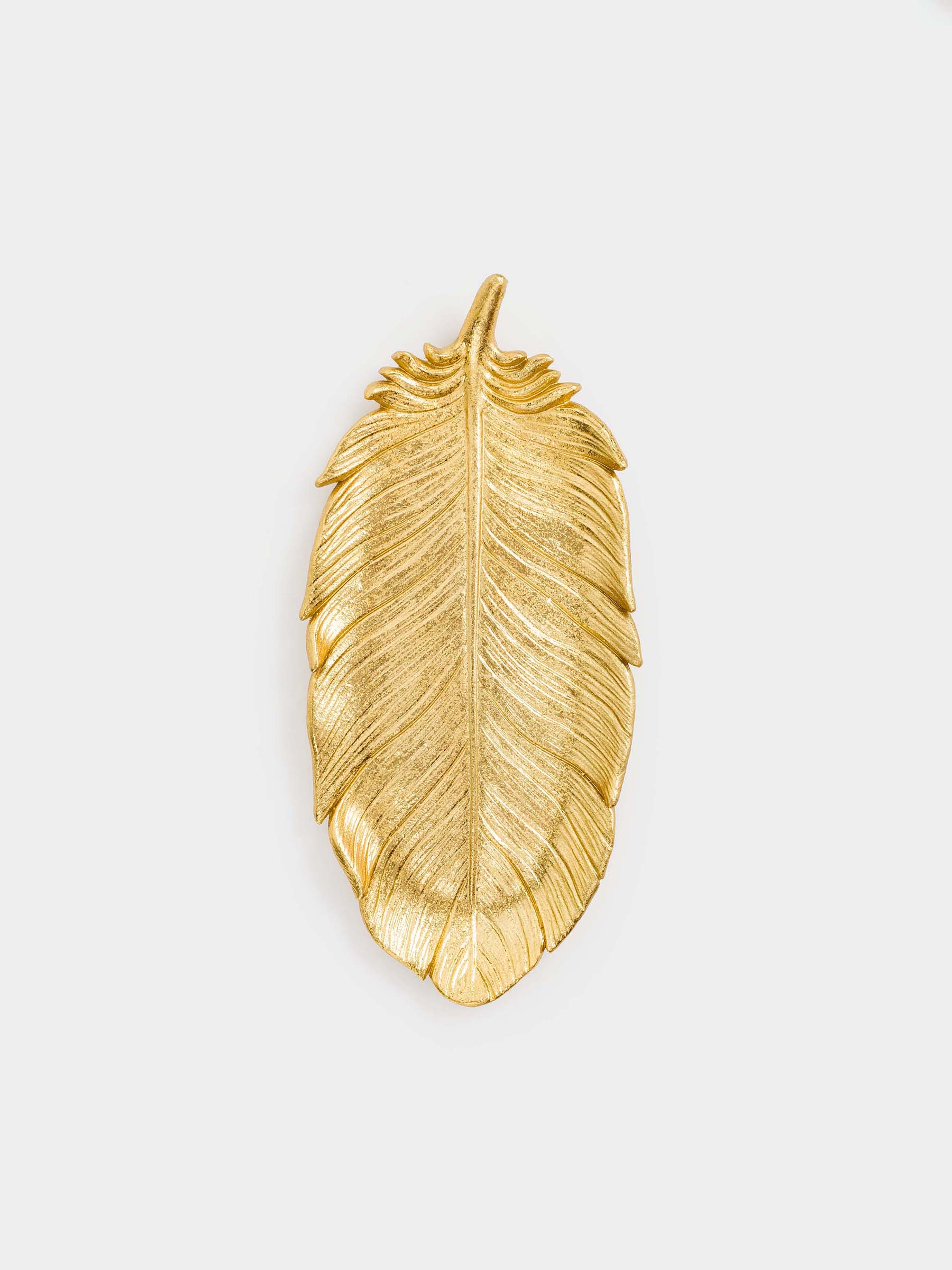 Decorative dish, 25x11 cm, polyresin, golden, Feather, Feather, image-3