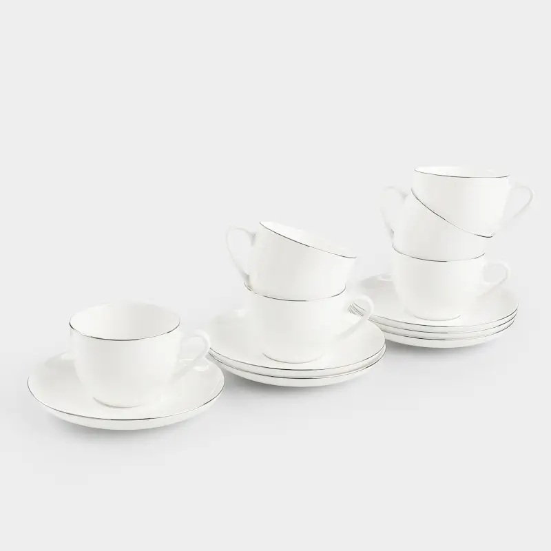 Tea pair, 6 person, 12 items, 250 ml, porcelain F, white, Ideal silver ,image-0