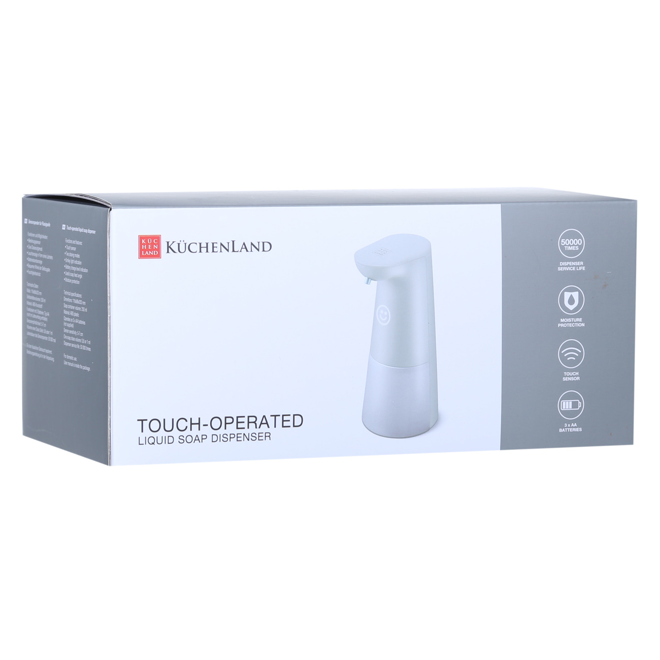 Liquid soap dispenser, 250 ml, touch, foam, plastic, White, Smile