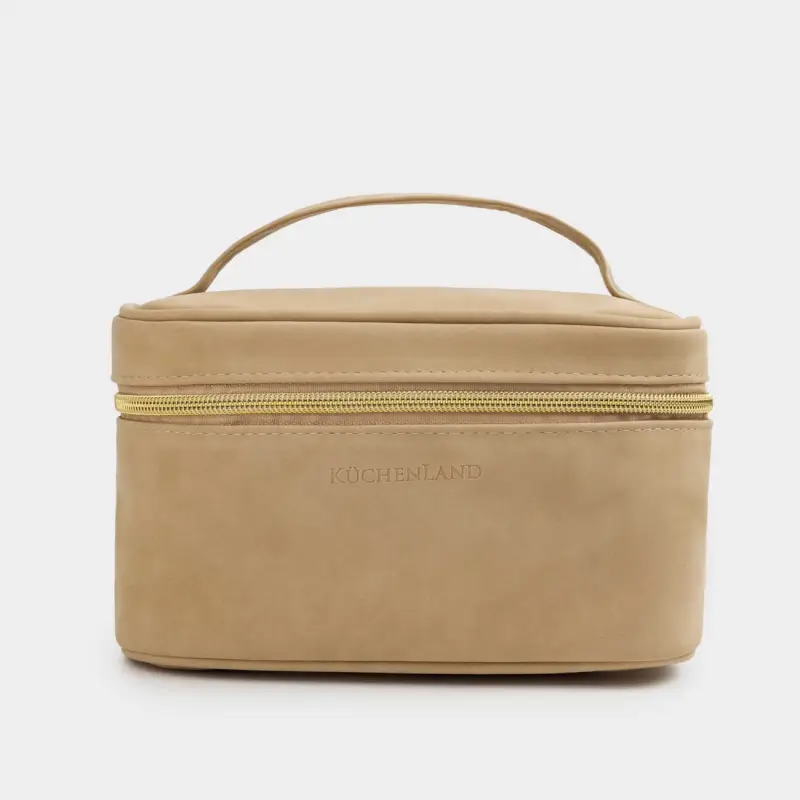 Cosmetic bag, 20x12 cm, with handle, polyurethane, gray-beige, Krast