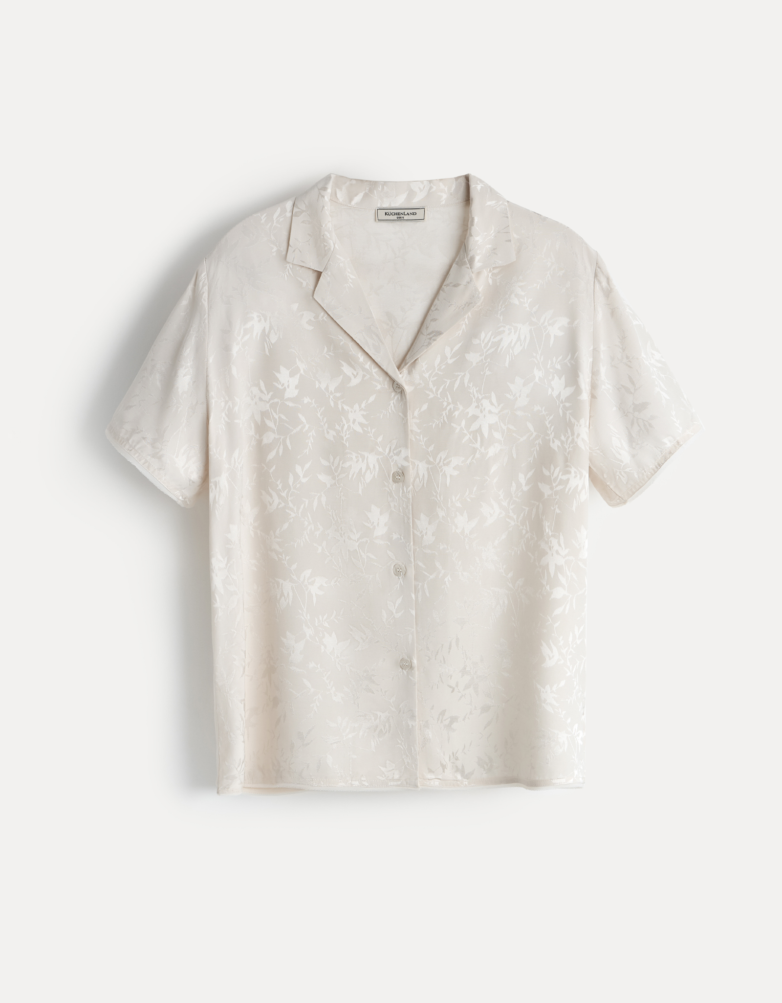 Women's shirt, homewear, size L, with short sleeves, viscose, milky, Flowers, Arisha, image-6