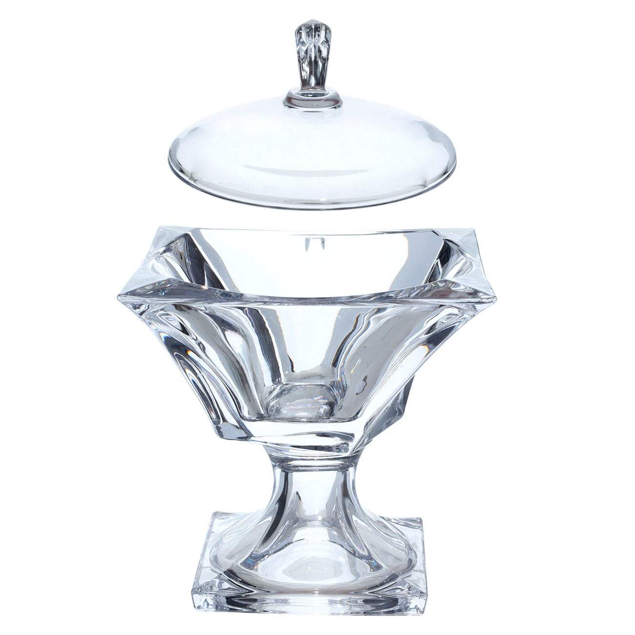 Candy bowl, 25x18 cm, 740 ml, on a leg, with lid, glass, square, Tulip light, image-1