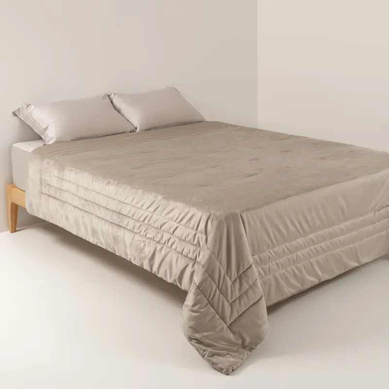Bedspread, 220x240 cm, quilted, velvet/microfiber, beige, Frame, Stitch velvet
