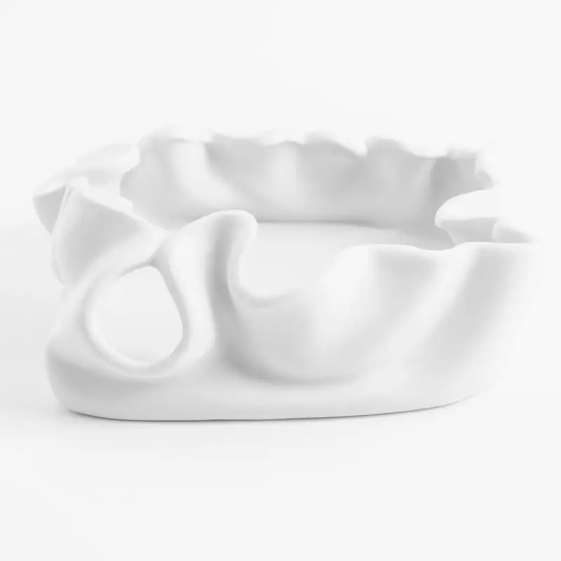 Decorative dish, 17 cm, ceramic, milky, Crumpled effect, Crumple