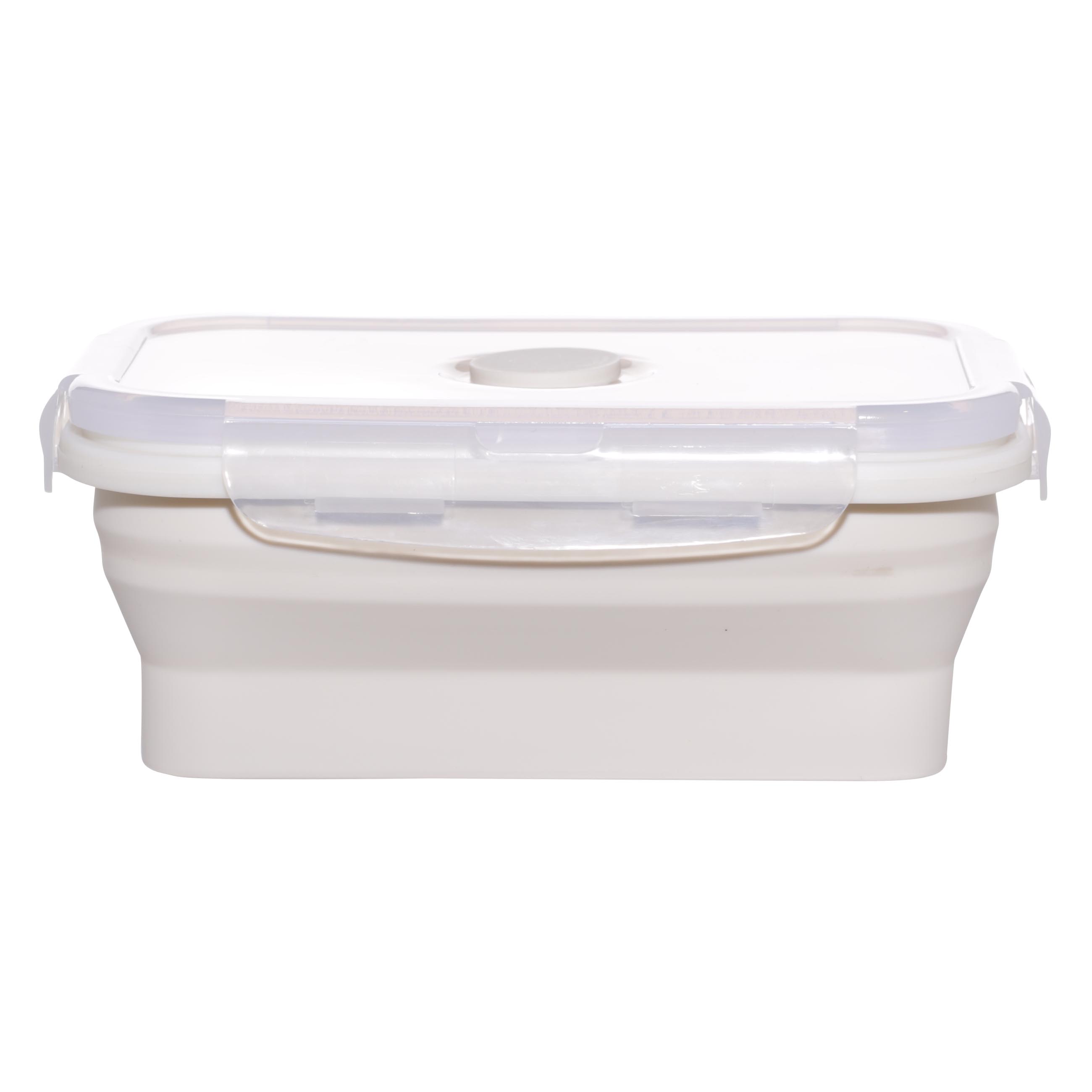 Container, 540 ml, foldable, with clips, Silicone / plastic, beige, Portable, image-1