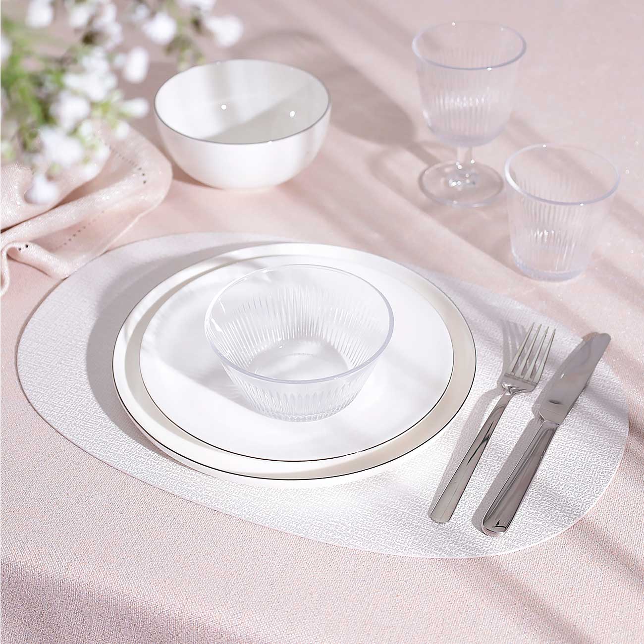 Placemat, 30x45 cm, PVC, oval, white, Silver drops, Rock, image-1