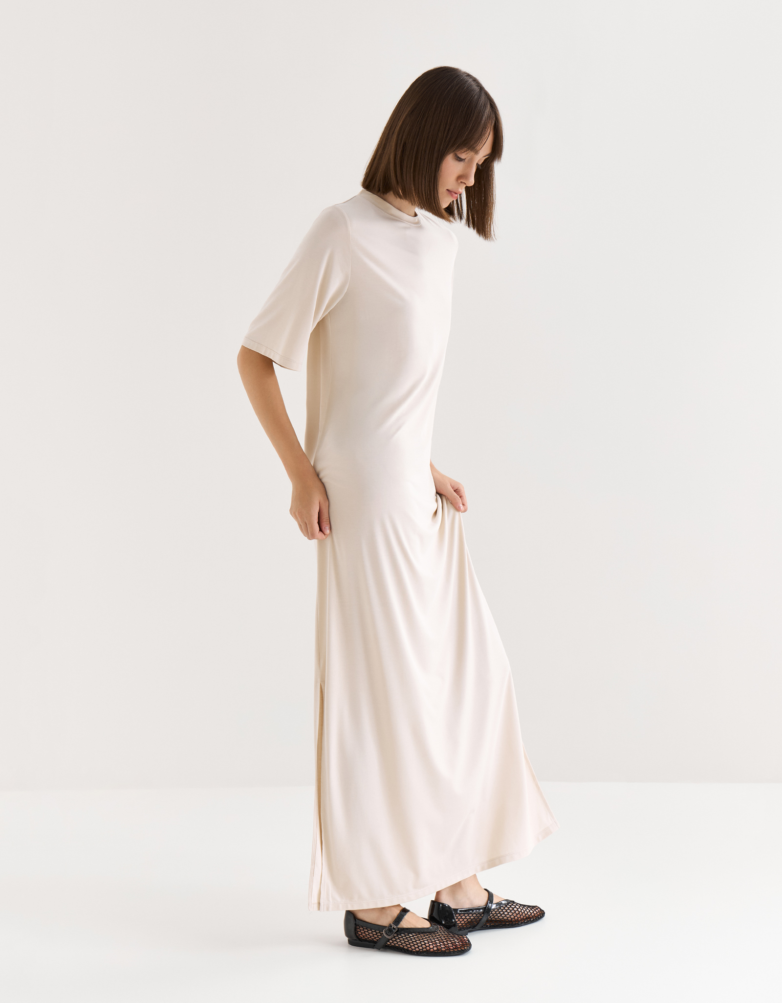 Women's dress, homewear, maxi, size S, viscose / polyester, graphite, Callisto, image-3